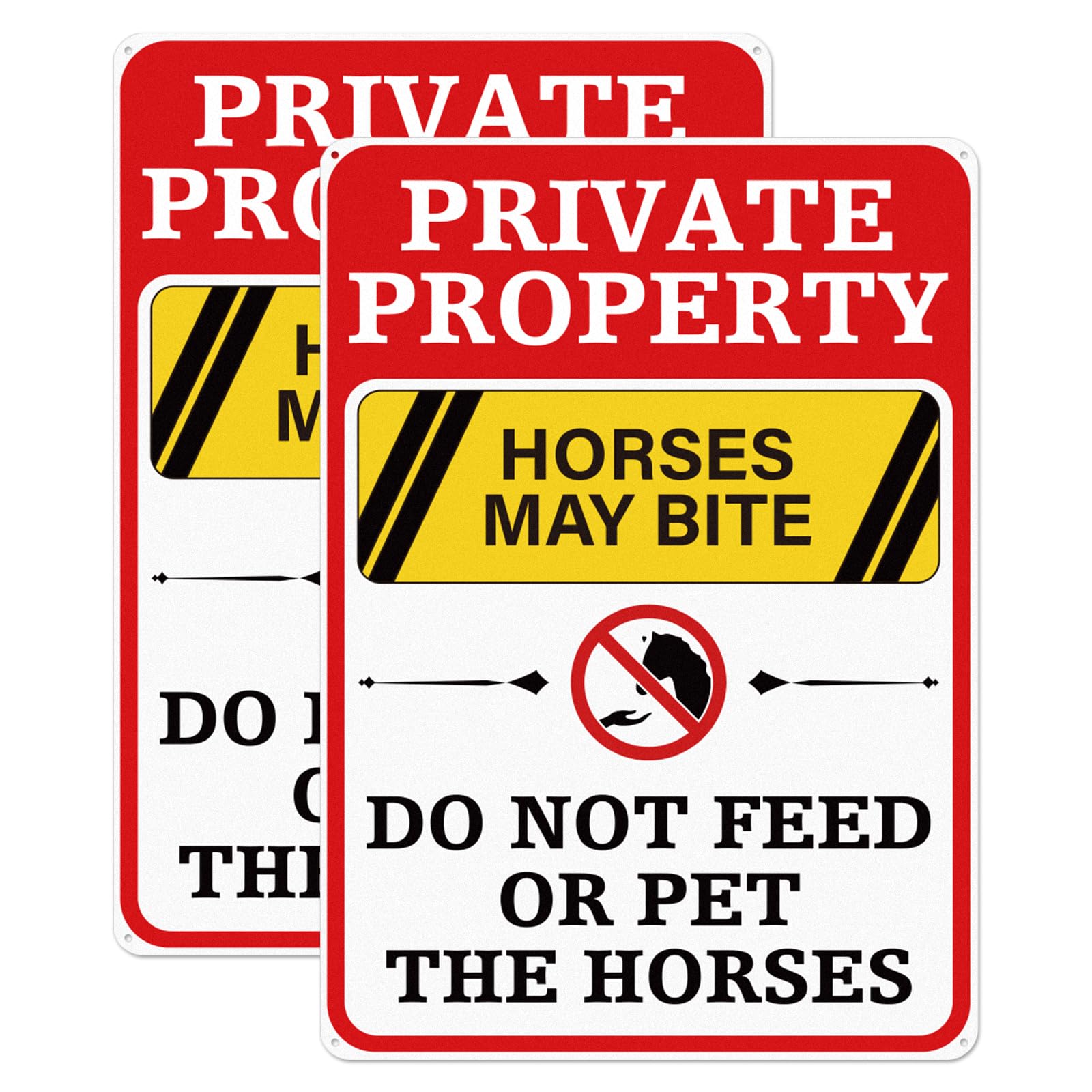 2 Pack Horses May Bite Do Not Feed Or Pet The Horses Sign Rust Free Aluminum 8" x 12" Inch Private Property Sign for Racecourses Barn Stable Ranch Arena Farm