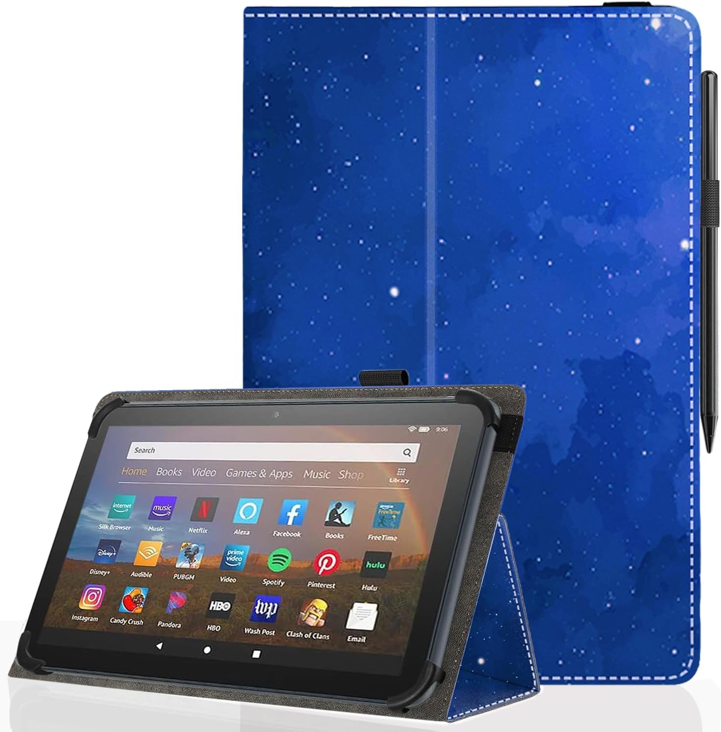 Universal 10 10.1 Inch Android Tablet Case,Slim Folding Stand Cover for All 9"-10.5" Touchscreen Tablet Case with Stylus Pen Holder,Starry Sky 04