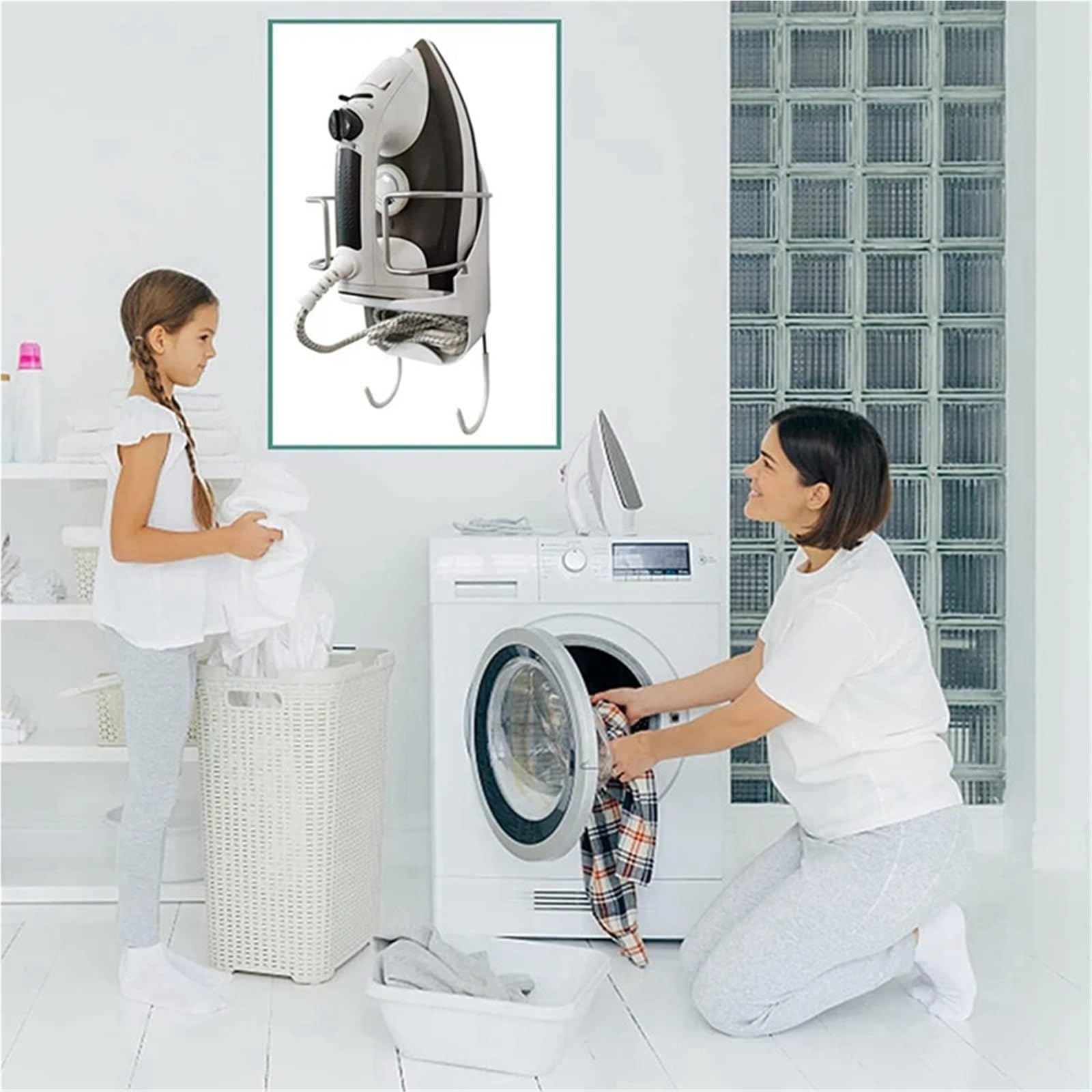 Home Essentials, Supporto per ASSE da Stiro, Supporto da Parete per ASSE da Stiro e mensola portaoggetti per riporre Gli Abiti da Stiro con Ganci rimo