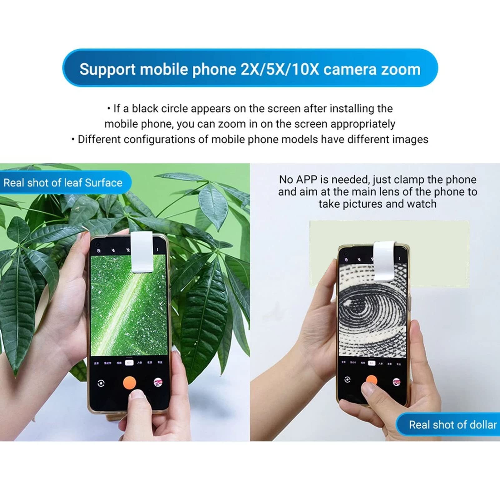 Phone Pocket Microscope, LED Light, 200X Magnification for Kids and Adults, Portable Mini Size, Universal Clip Design for Phone (White)