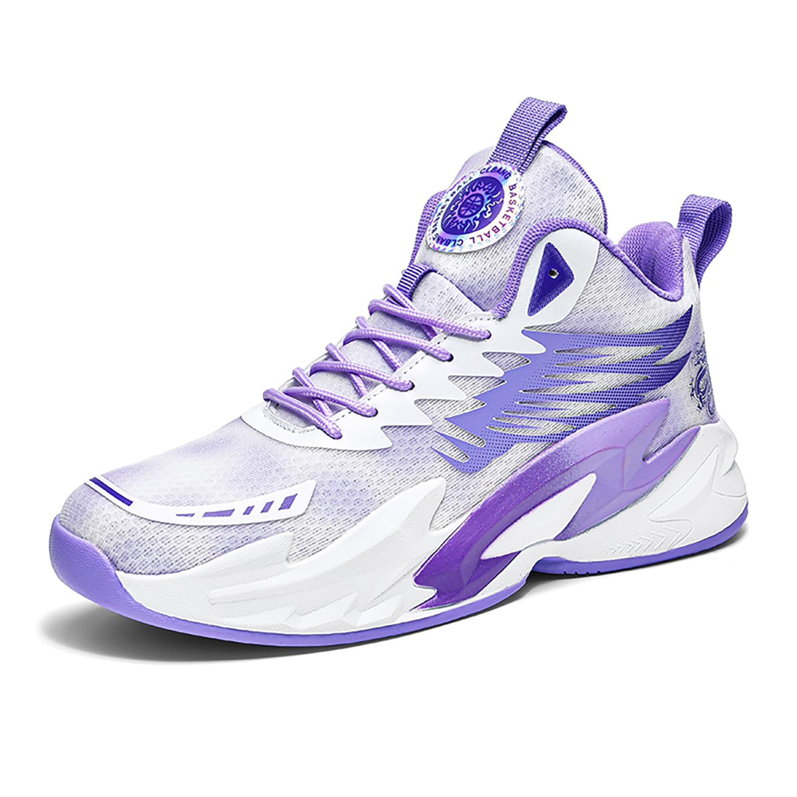 Hewcey Men's Basketball Shoes Anti-Slip Breathable Womens School Training Running Shoes Fahsion Sneakers Comfortable Outdoor Gym Shoes White Purple