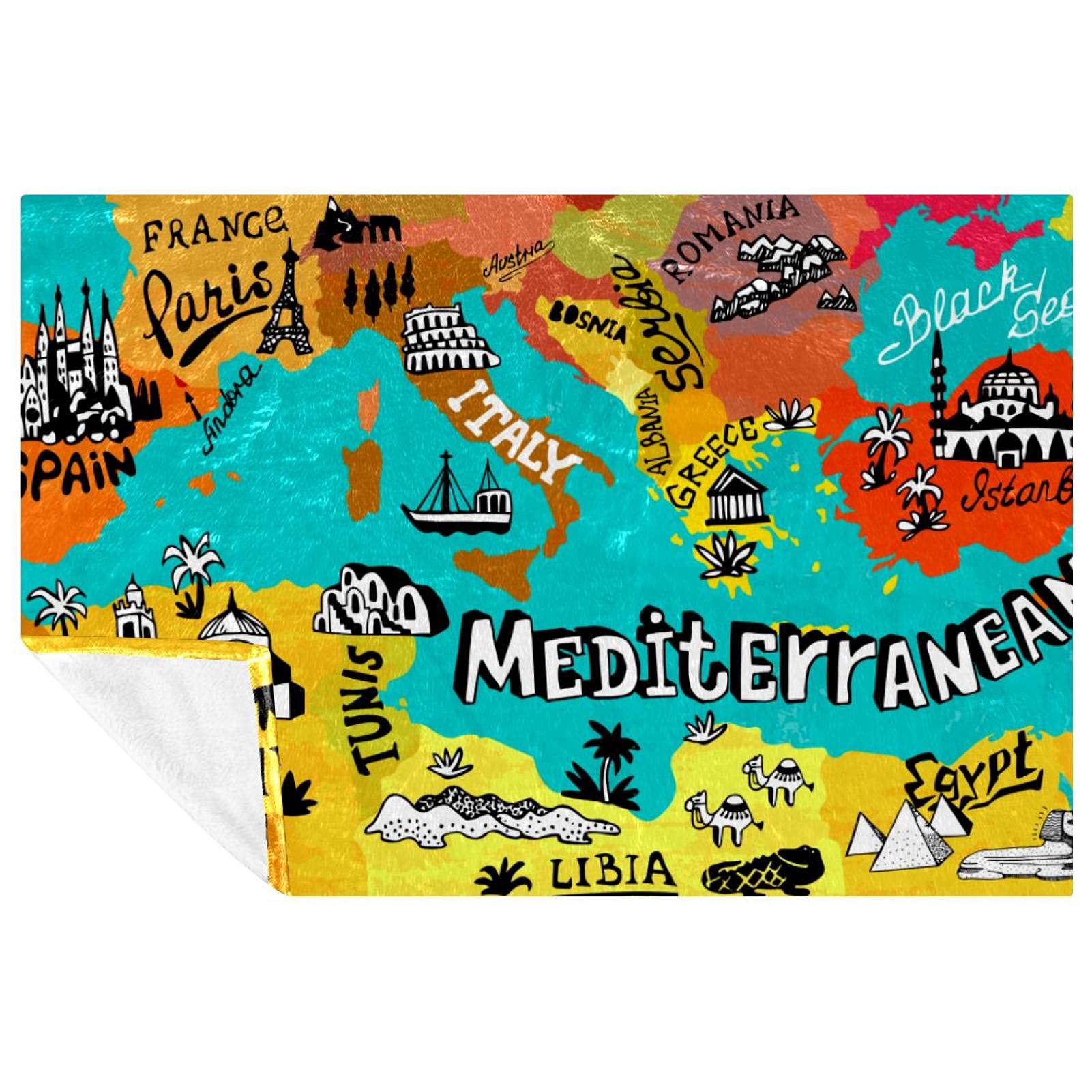 Couverture chaude et douce motif Méditerranée plaid isolant de 150x100 cm