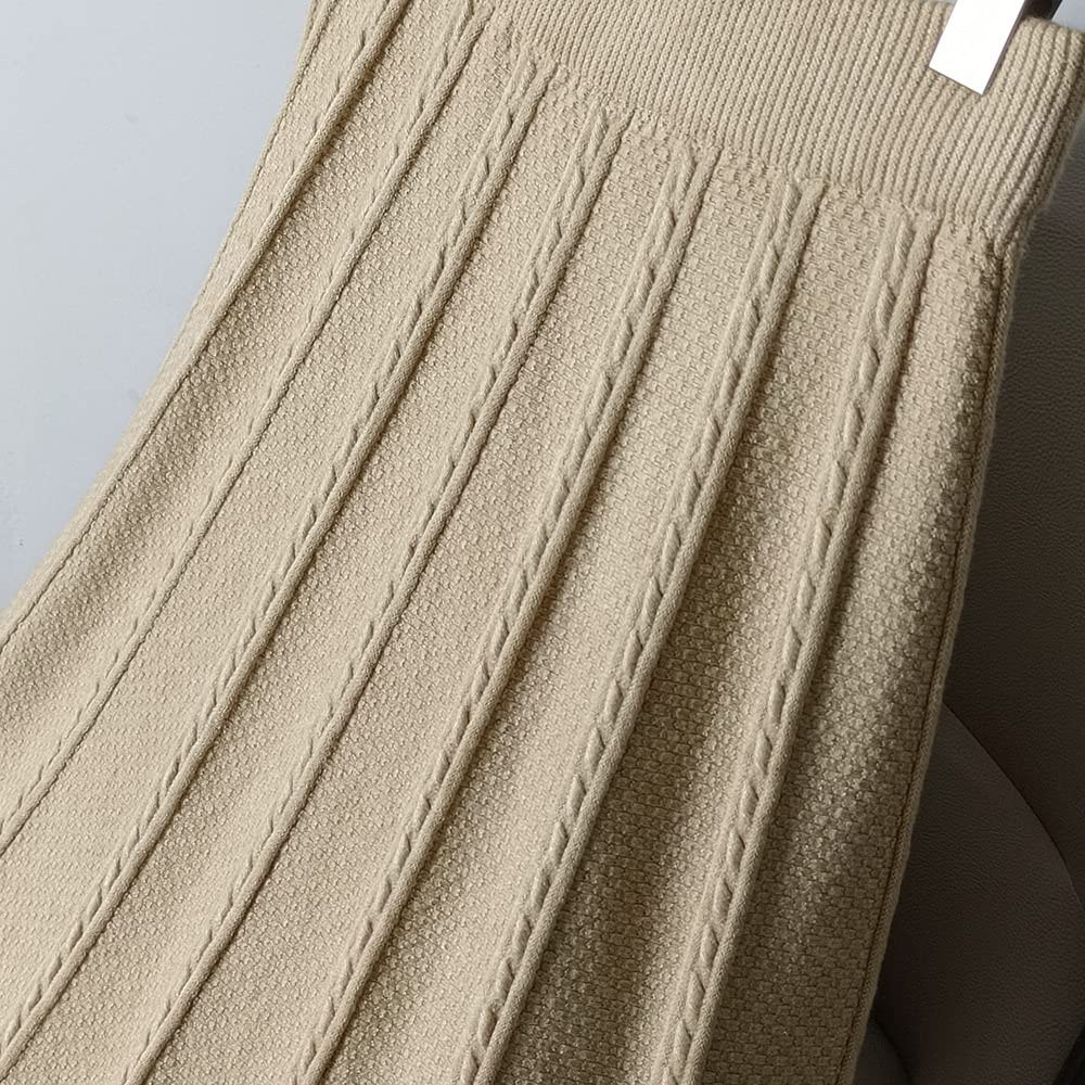 Damen Strickrock,Damen Midirock Gelb Elastic High Waist Vintage Jacquard Faltenrock Slim A-Line Swing Gerafft Herbst Winter Lange Röcke Für Mädchen Damen
