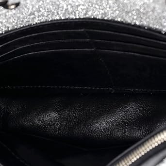 Pre-Loved BB Chain Wallet Quilted Embroidered Glitter, Silver