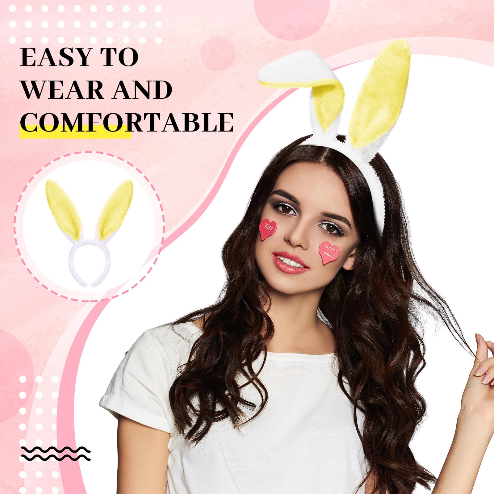 WILLBOND 10 orejas de conejo de felpa de Pascua, diadema de orejas de conejo para adultos, accesorios de fiesta de cosplay, Arcoíris, Rabbit