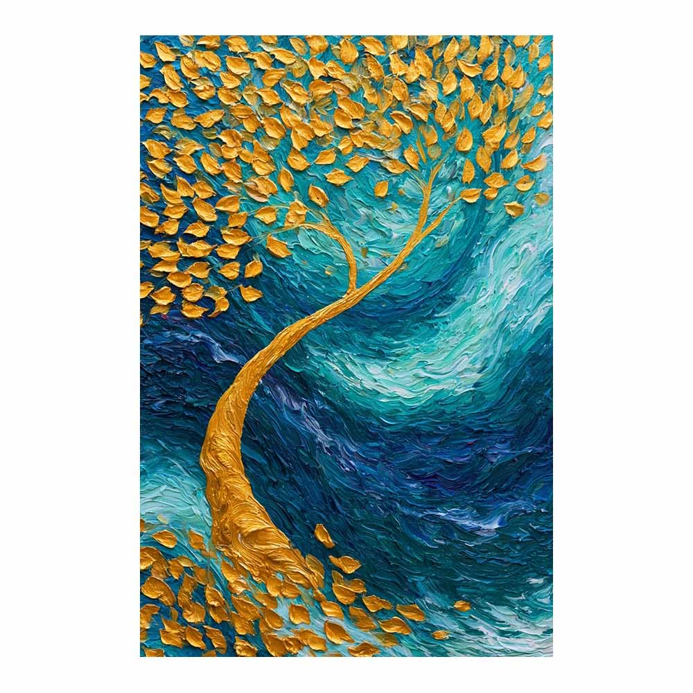 HOQIU Tree Wall Art Cosmic Sun Moon Tree artwork, home canvas prints, for Bathroom Living Room Bedroom(Multicolor)-70x100cm Unframed