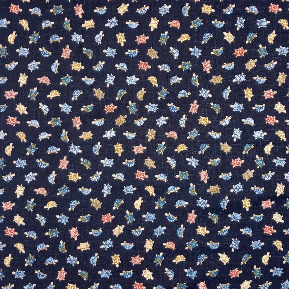 Oh Sew Crafty Limited Navy 100% Japanese Cotton Fabric Yachi Tortoise Animals Patterned 110Cm Wide (Price Per Metre) (Navy)