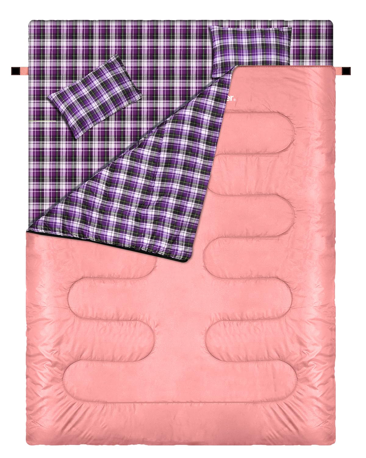 Sportneer - Saco de Dormir Doble para Exteriores, 2 Personas, 3 Estaciones, 220 x 150 cm, 2,75 kg con 2 Almohadas, Cuatro Cremalleras Dobles, para Adultos