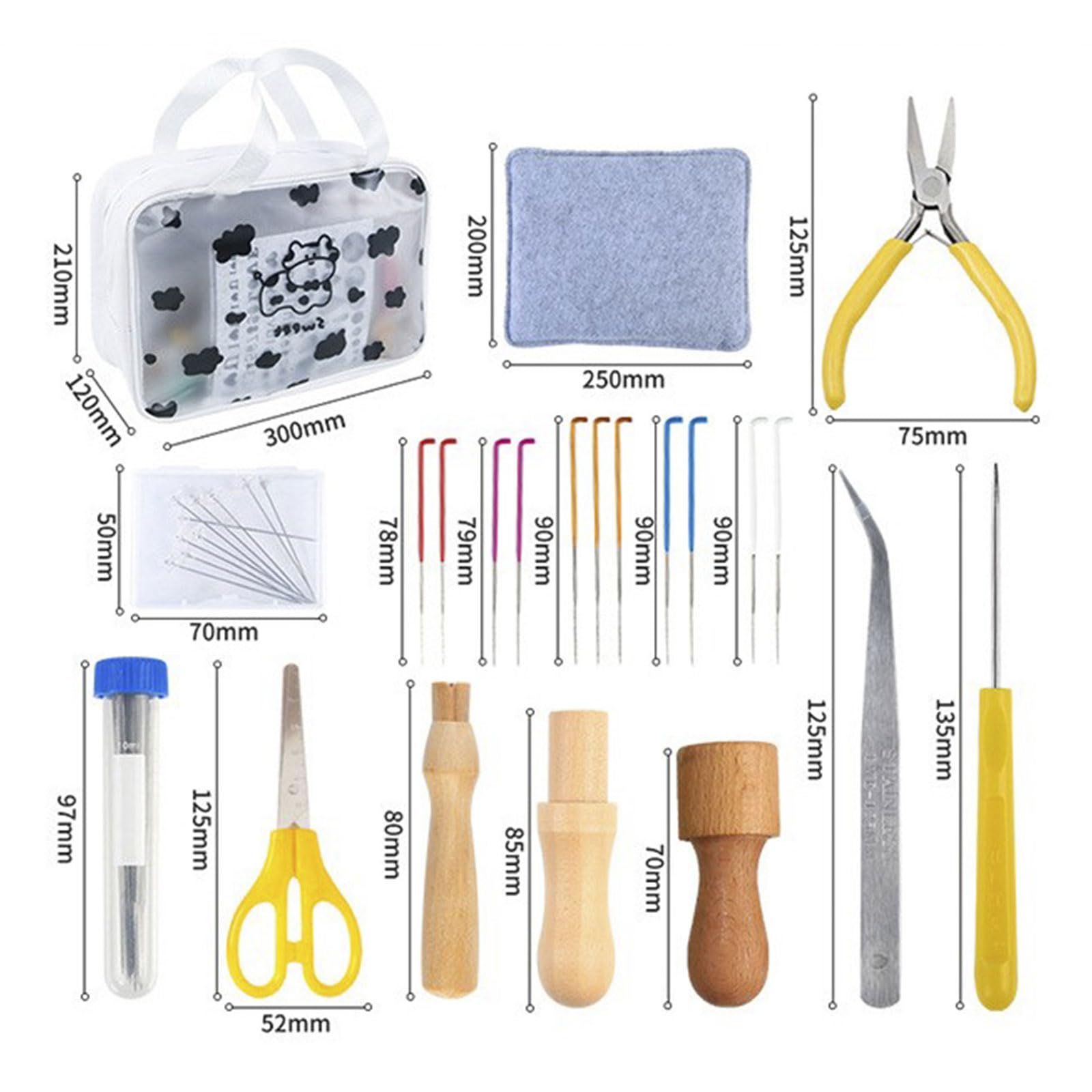 Iniciador de fieltro de aguja con bolsa de almacenamiento, juego de 32 colores de lana itinerante, kits de fieltro de lana con herramientas de fieltro para suministros de artesanía para principiantes