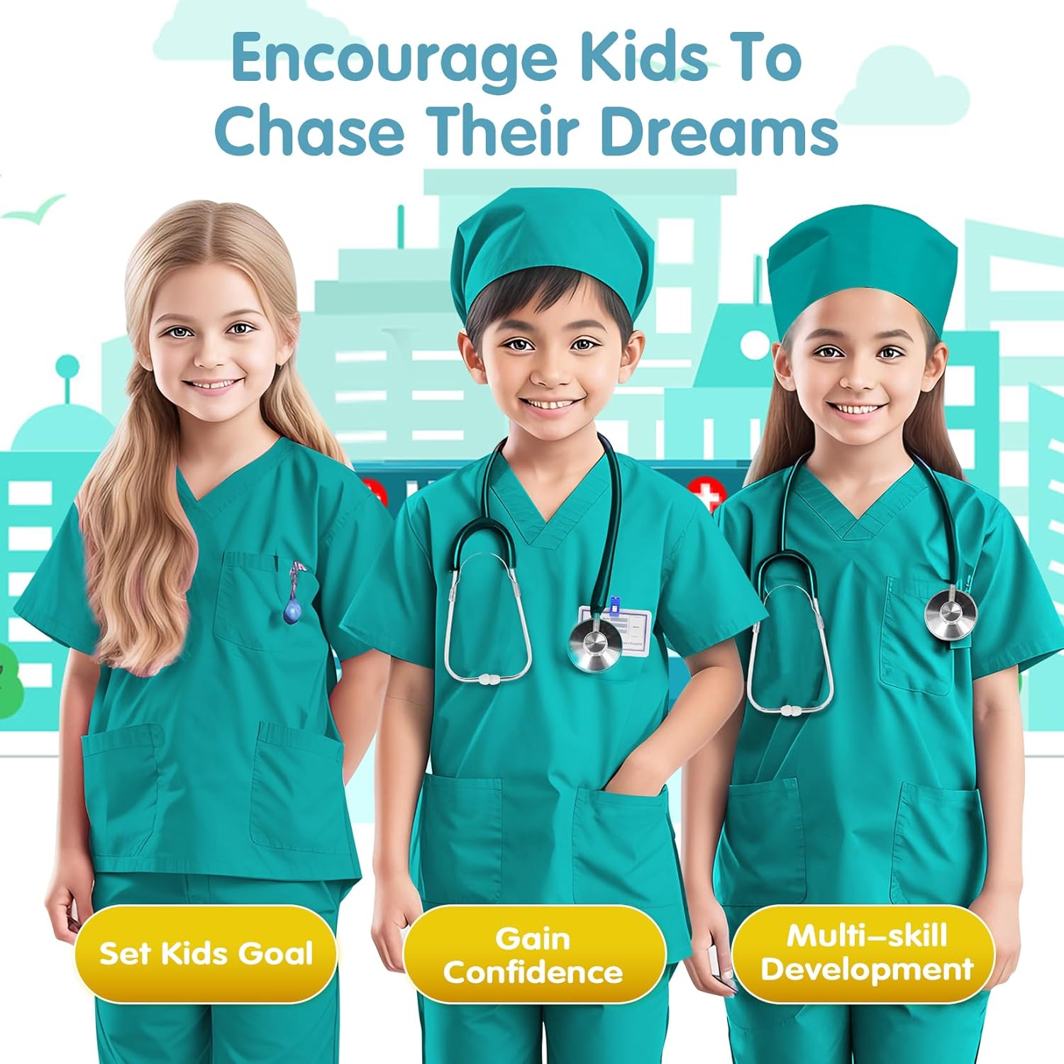 RioRand Doctor Costume for Kids,Toddler Nurse Scrubs with Accessories Christmas Dress Up Cosplay For Boys Girls 3-12 Years - Image 5