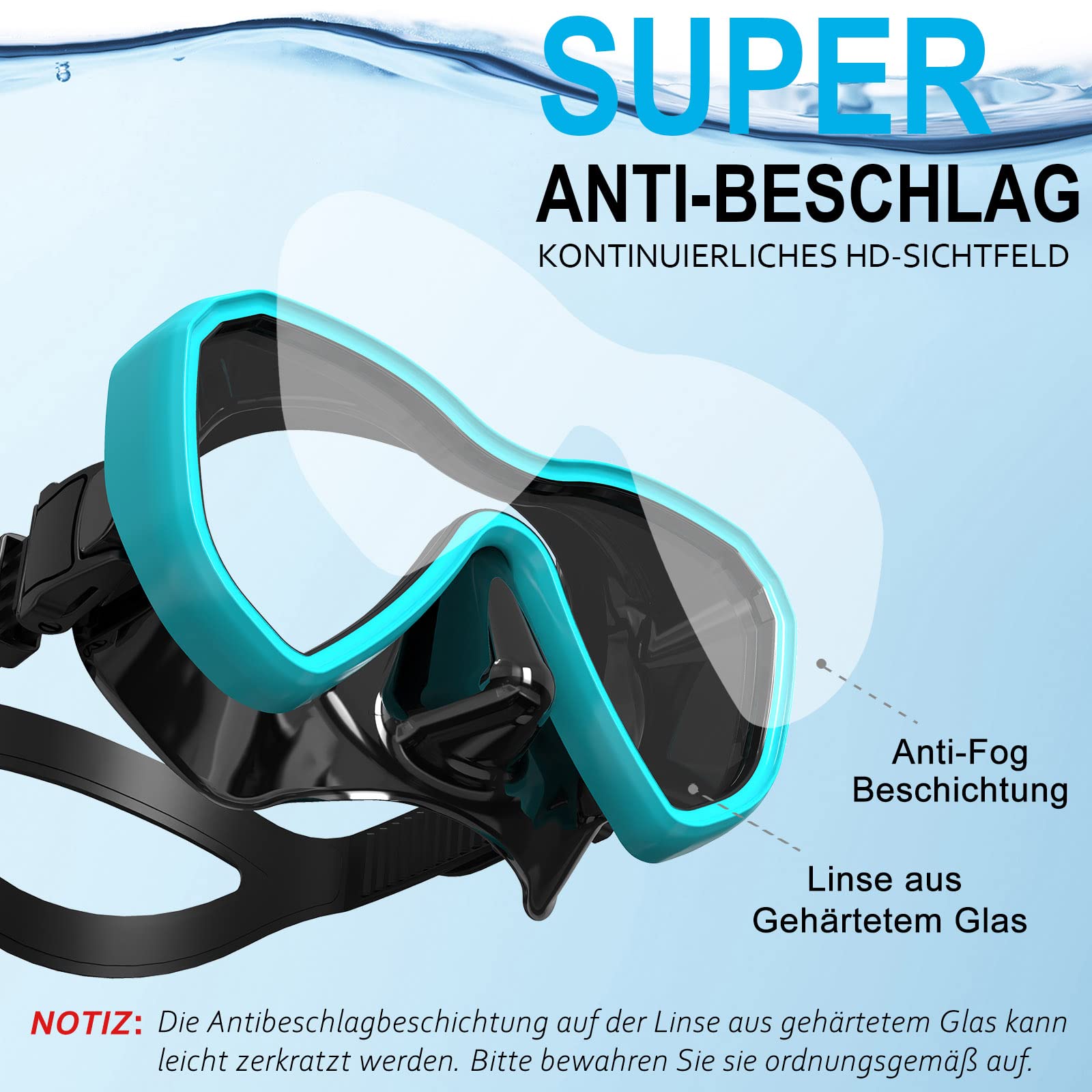 Dorlle Schnorchelset, Neu Verbesserte Panorama Schnorchelmaske, wasserdichte Tauchmaske Anti-Fog Anti-Leck aus Gehärtetem Glas, mit 3-Kanal Premium Dry Schnorchel für Erwachsene
