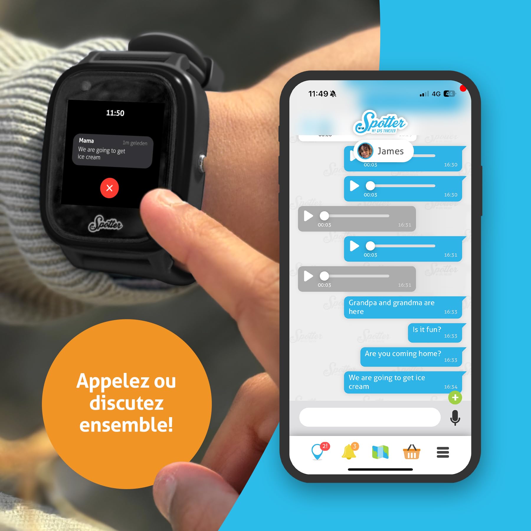 Spotter GPS Watch Explorer - Smartwatch étanche avec Suivi GPS, Alarme SOS, Appel, caméra, Chat, Compteur de Pas - Périodes d'utilisation à coût Fixe, sûre pour Les Enfants, Noir
