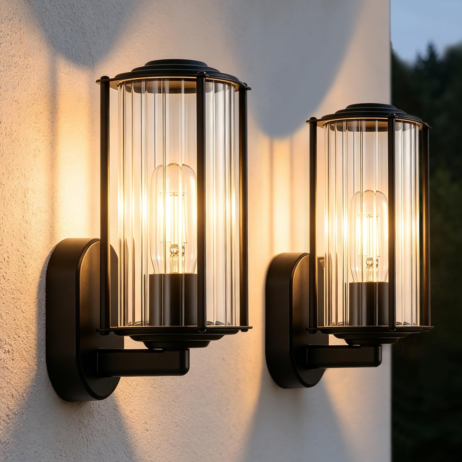 Glitzerlife Wandlampe Aussen Außenleuchte Innen - 2ER Aussenlampe Wand E27 IP65 Wandleuchte Schwarz Außenbeleuchtung Außenwandleuchte für Terrasse Balkon Hauswand Garten MAX.40W ohne Leuchtmittel