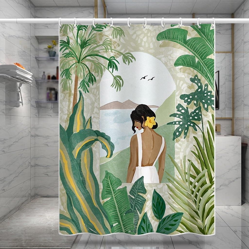 Shower Liner Shower Curtain Shower Curtain Waterproof Thickened Shower Curtain Bathroom Bathroom Decorative Partition Curtain with Hook Suitable for Bathroom (Size : W80xH180cm) ()