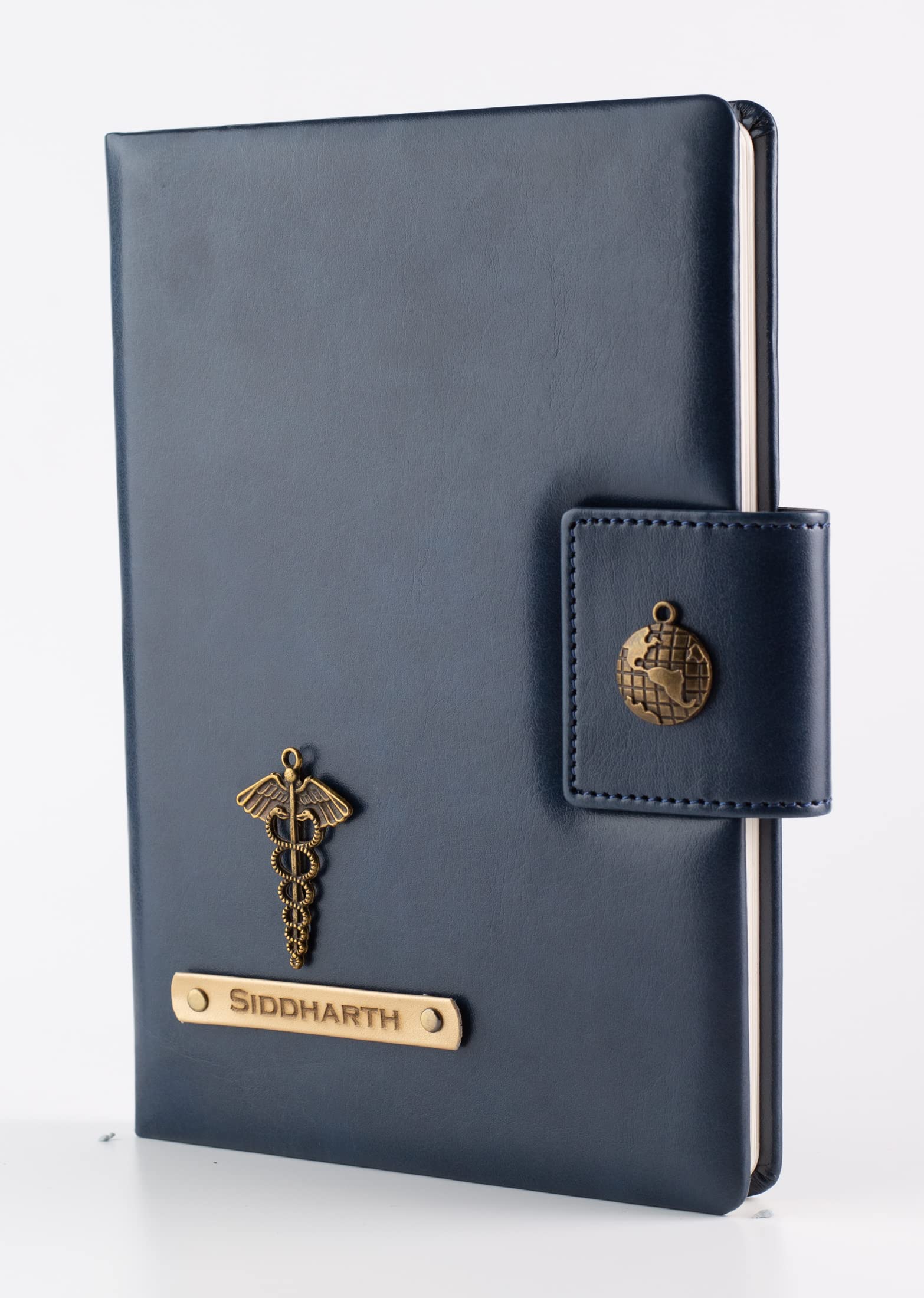 AICAAICA Personalized Name Doctor DR Leather Diary - Blue Color, A5 Size, 200 Ruled Pages