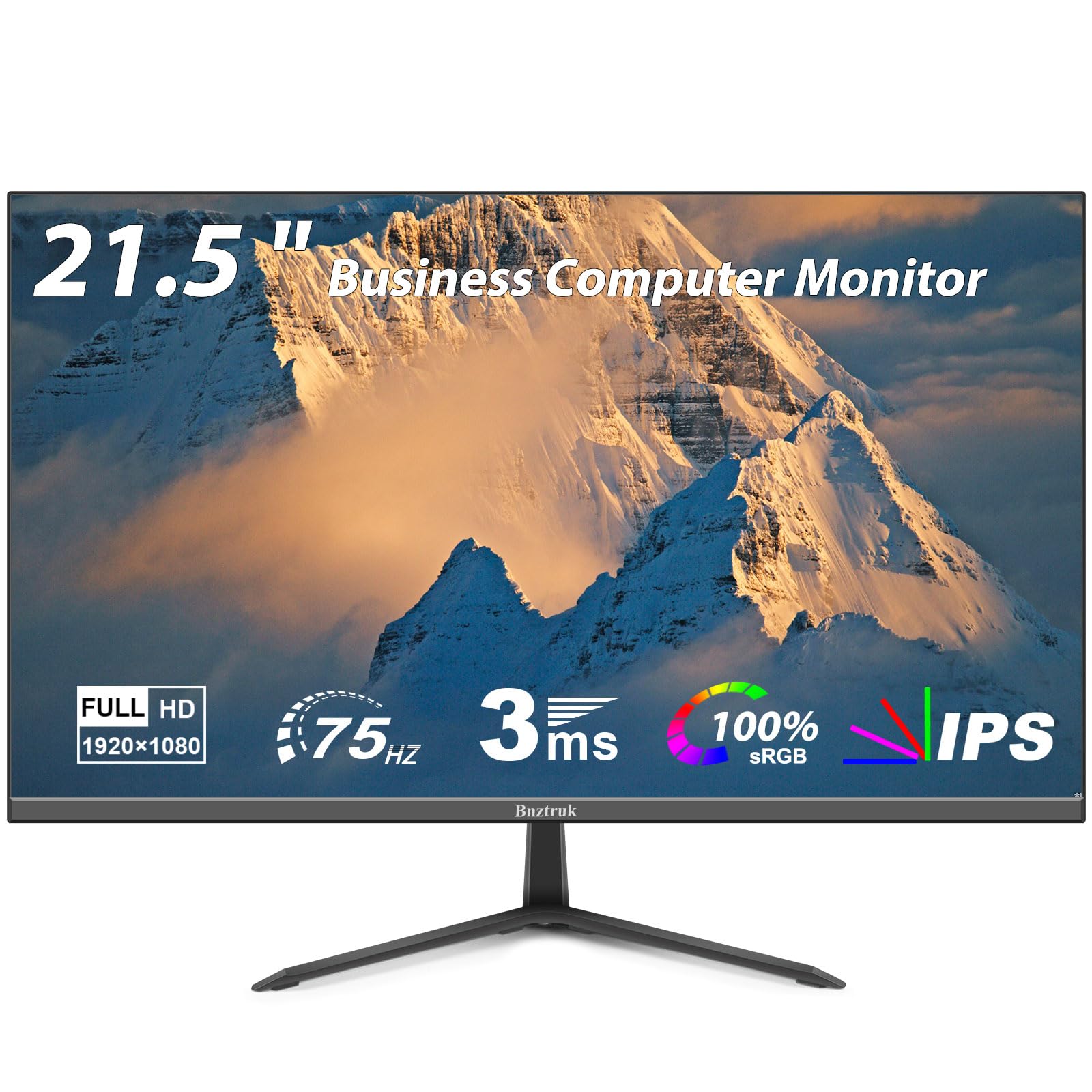 Computer Monitor 21.5 inch 75Hz Full HD 1080P IPS Display with HDMI&VGA Ultra-Slim Bezel Eye Care LED Display for Home Office and Business,VESA75*75mm Mount