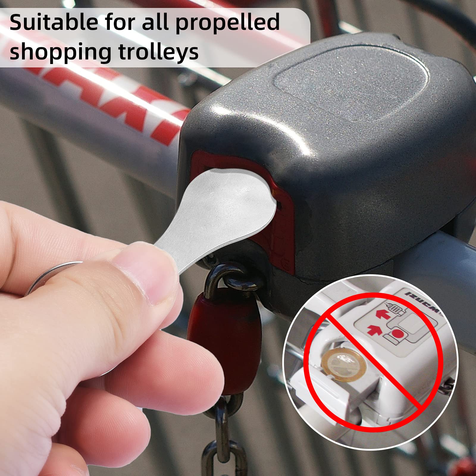 Sleutelhanger met flessenopener, winkelwagenmunt