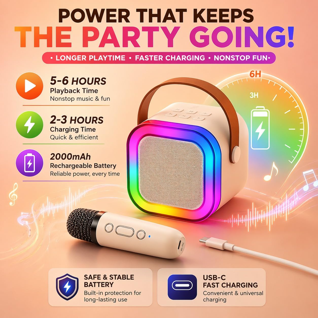 One94Store Karaoke Speaker - Pink Bluetooth Mic -5