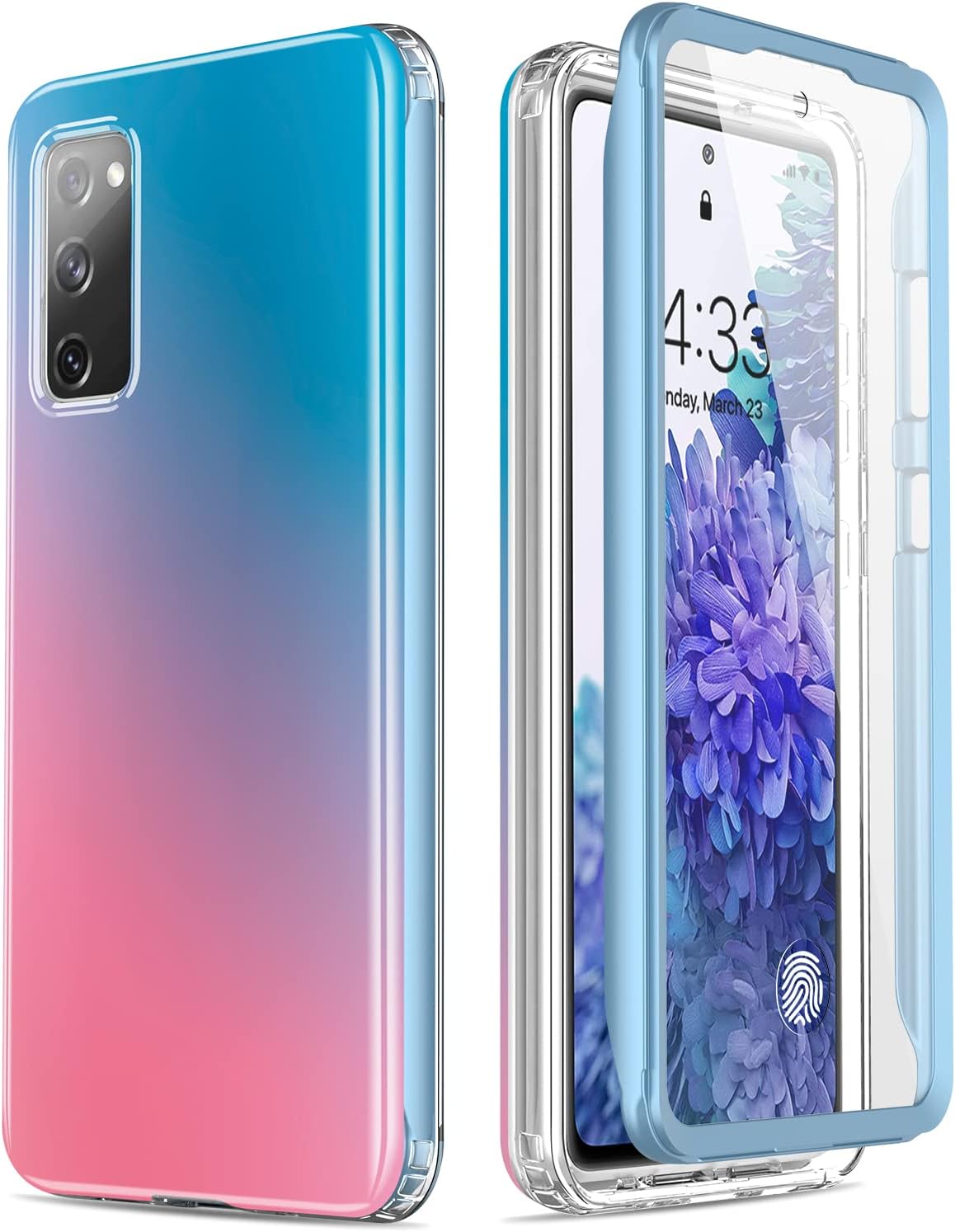 Esdot Compatible with Samsung Galaxy S20 FE Case with Built-in Screen Protector,with Fashionable Blue Pink Designs for Women Girls,Protective Phone Case for Galaxy S20 FE 6.5"