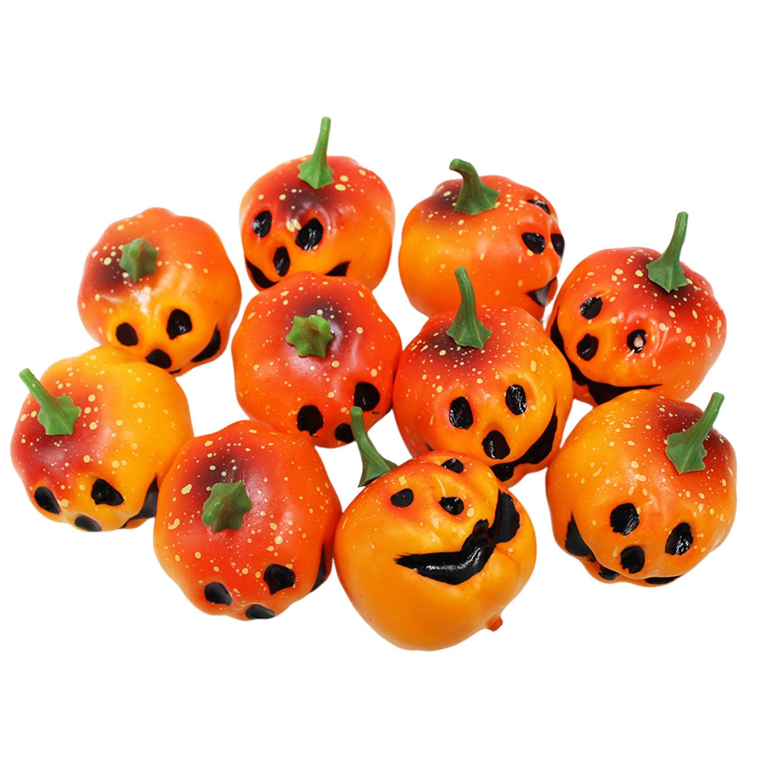 Shifanqi 10Pcs Small Orange Ghost Face 10Pcs Small Artificial Pumpkins, Fall Fake Foam Pumpkin Decor, Autumn Decorations For Thanksgiving Harvest Halloween Christmas Home Table Centerpiece Decoration, Orange