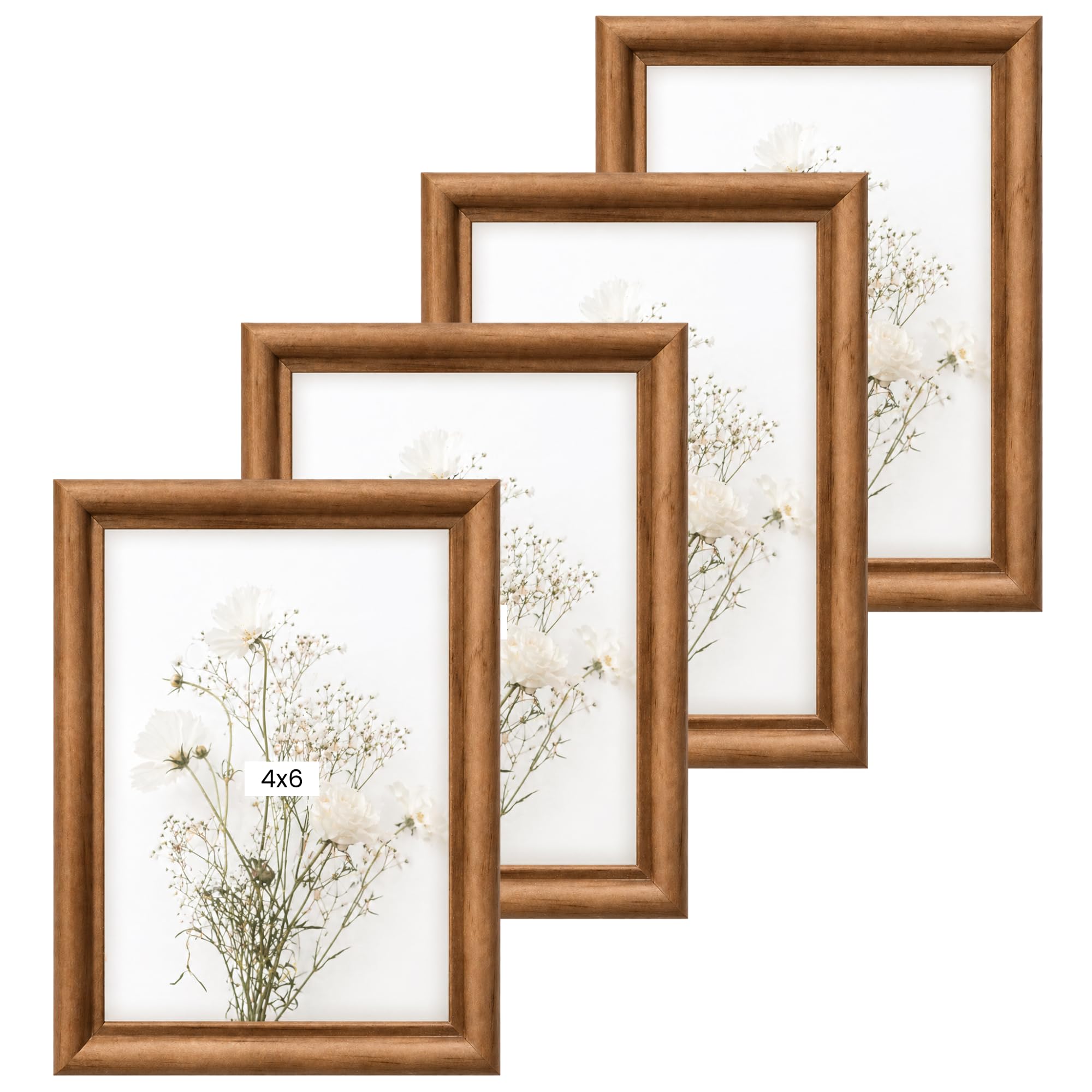 Concepts Pack of 4-4x6 Brown Pine Beveled Picture Frame | Wooden Photo Holder for Tabletop Memories, Living Room Display & Workspace Organization