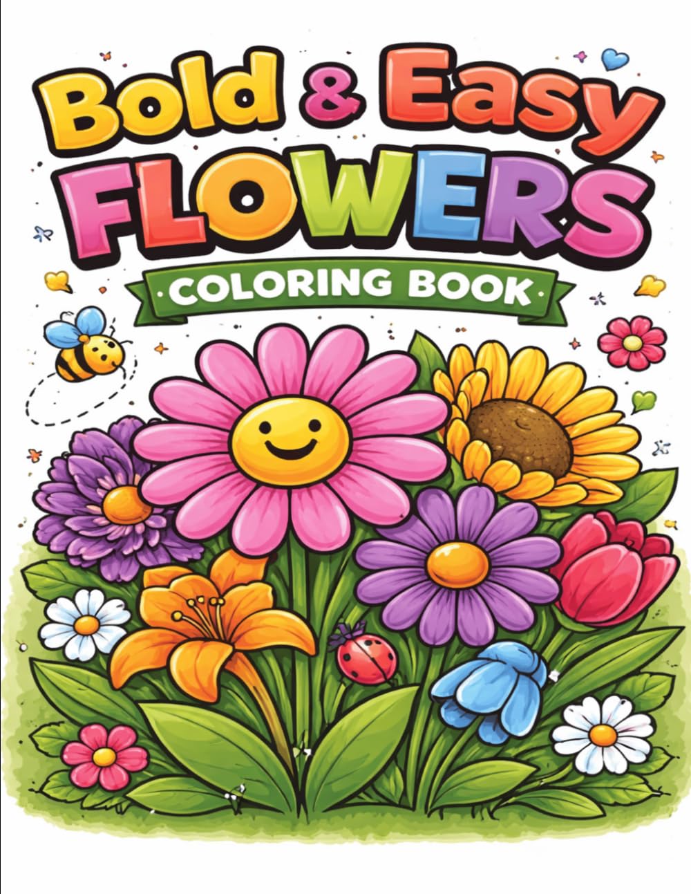 Bold & Easy Flowers Coloring Book: Simple Big Flower Designs with Thick Lines for Kids, Seniors & Beginners | Relaxing Floral Coloring Pages (Bold & Easy Coloring Book Series)