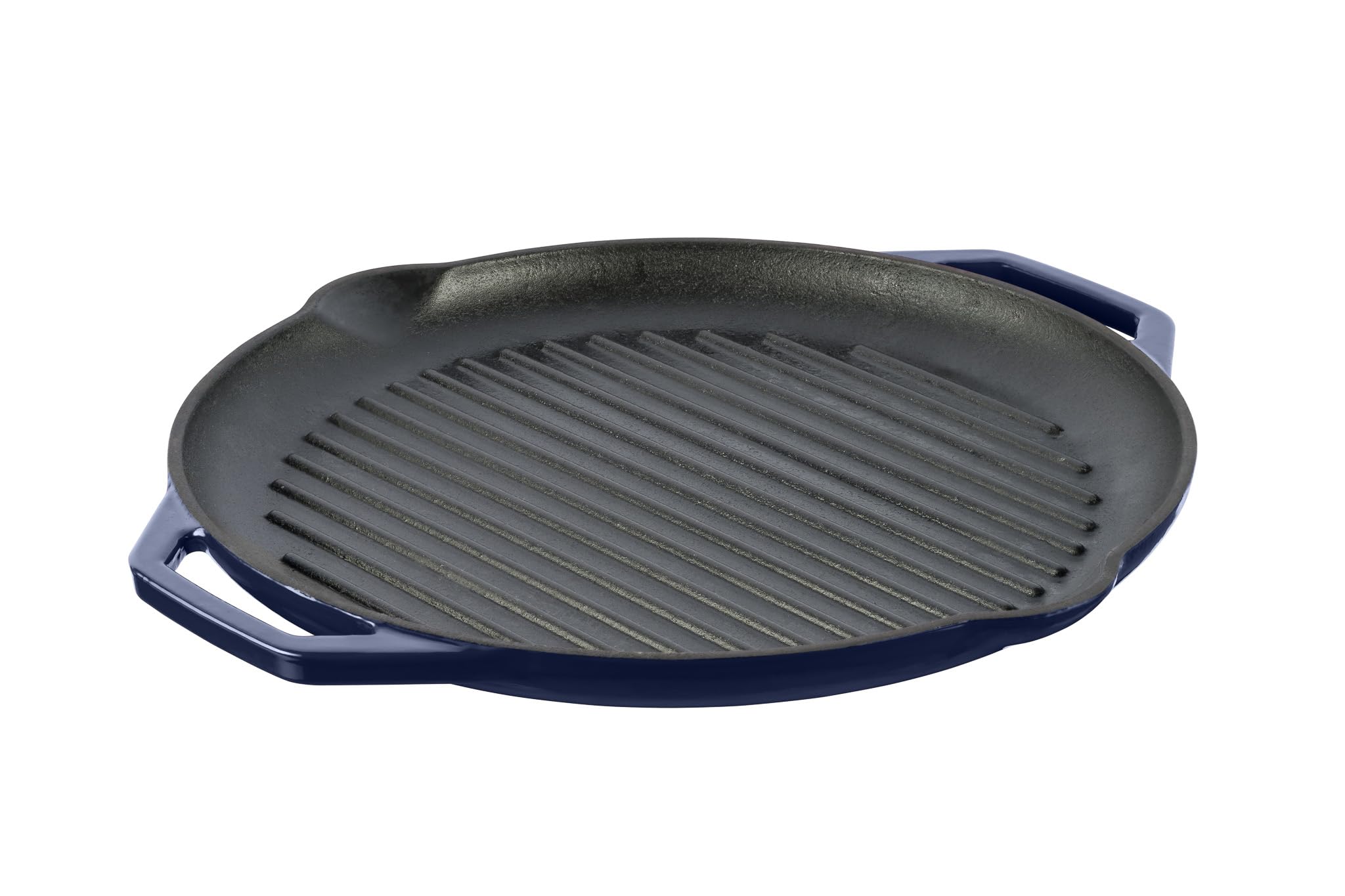 Gusseisen Grillpfanne mit geformten Griffen - Klassisch, Rund Steakpfanne Geeignet für alle Herdarten, Gasherde, Backöfen, Gasgrill - Grill pfanne Ø34cm, Blau