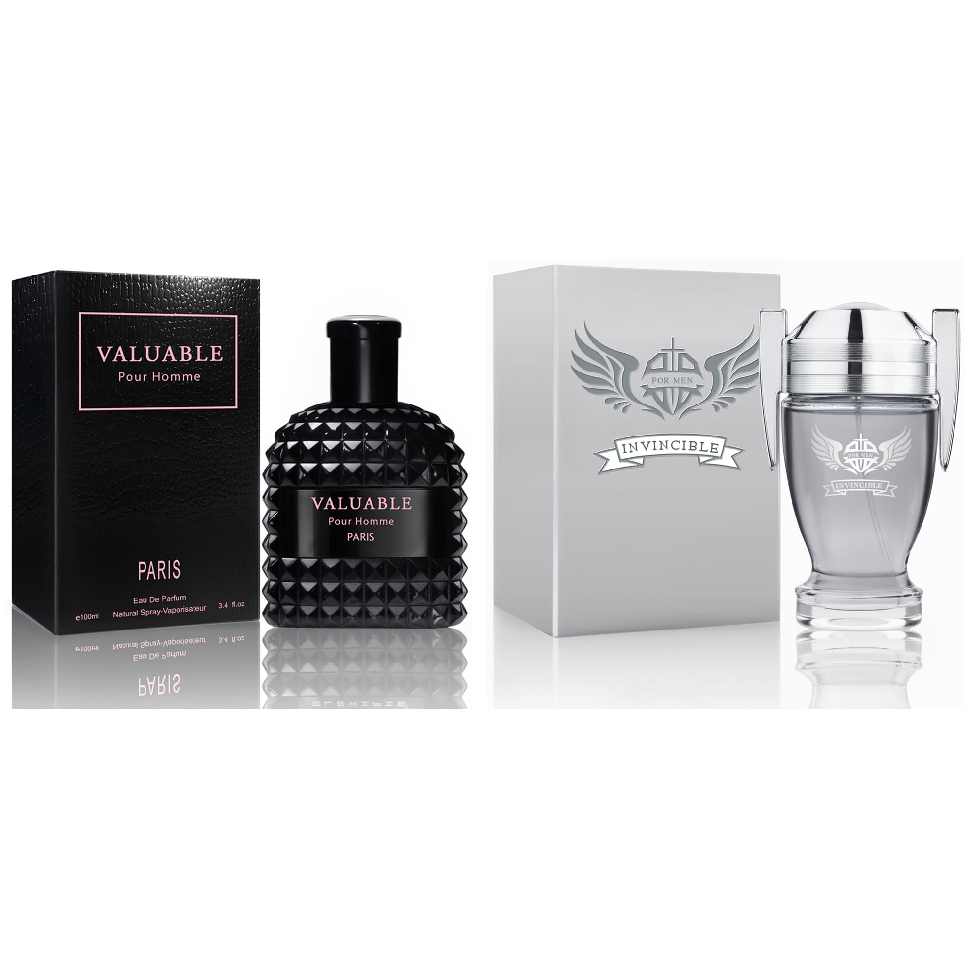 Men's Cologne 2PCS Eau de Parfum Gift Set - 3.4 Fl Oz Each | Citrus Spicy & Woody Ambergris Fragrance | Luxury Perfume for Day & Night (Invincible-Valuable) - 2