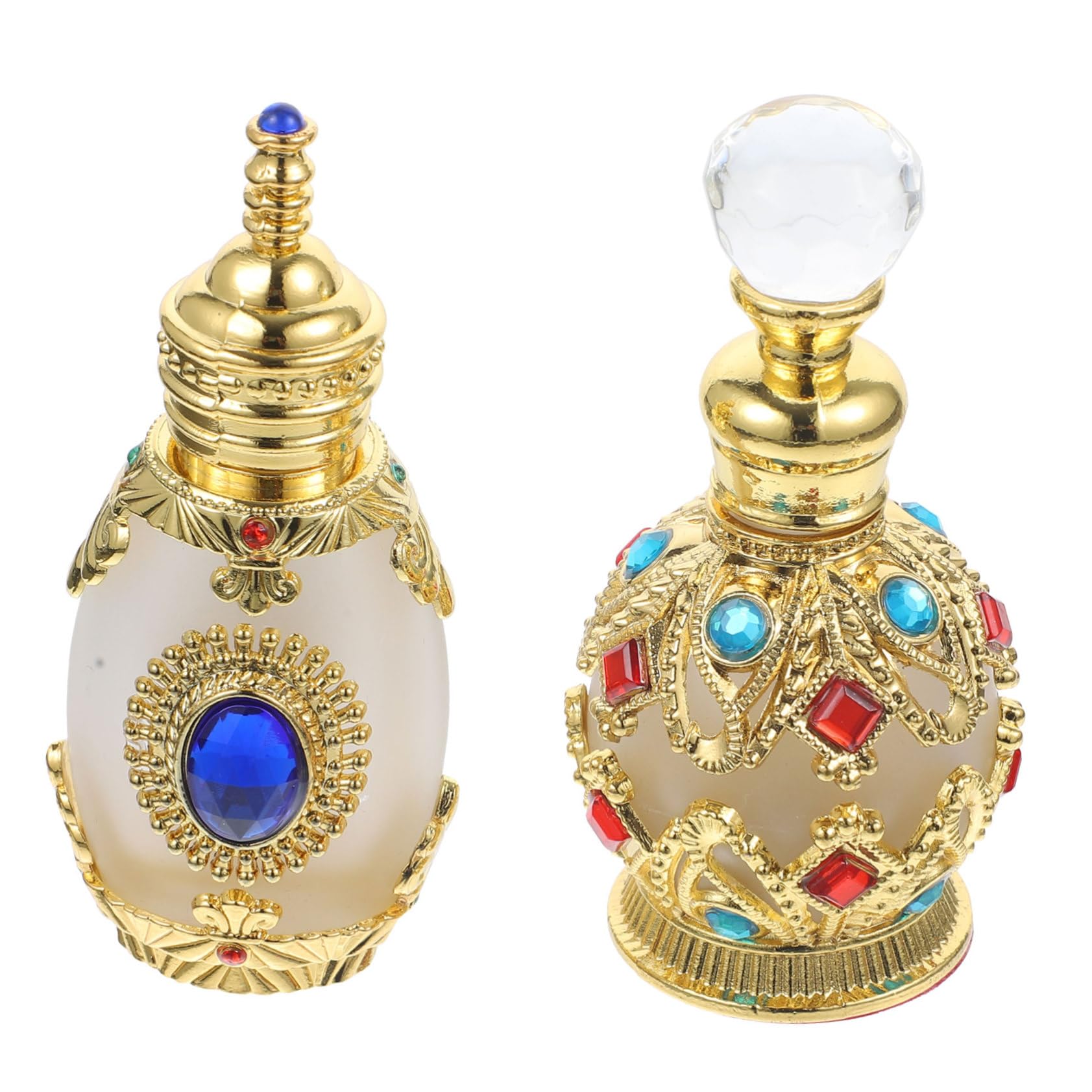 minkissy 4stücke Nachfüllbare Parfümflaschen Aus Kristallglas Vintage Parfümflasche Mit Goldener Kugel Und Blauer Farbsteinflasche Für Reisen Und Ätherische Öle