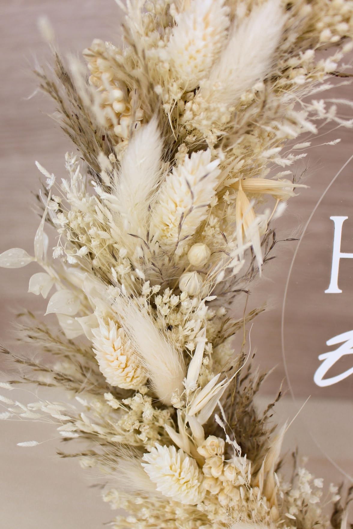 stehender Trockenblumenkranz Hochzeit Tischkranz personalisiert Boho (Acrylscheibe)