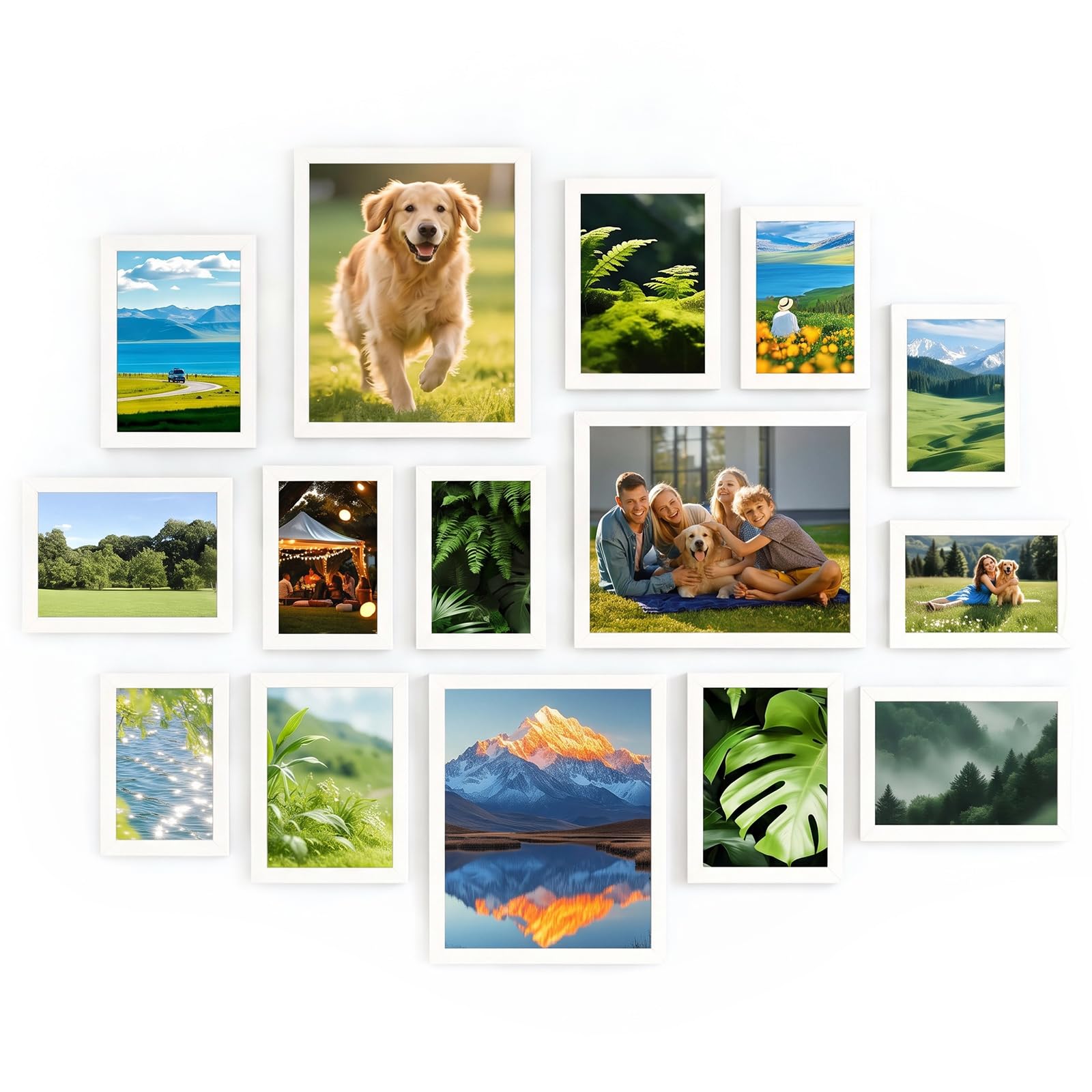 15 PCS White Photo Frame Set, Collage Gallery Photo Frame Set Multi Sizes Including 4x6 5x7 8x10 for Wall and Tabletop Display, Wooden Picture Frame Set for Home Office Living Room Décor