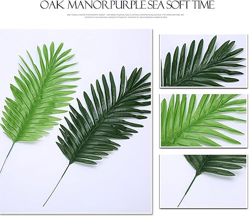 Miniatura 4 de GWOKWAI 12 hojas de palma artificiales, hojas de palmera tropicales, hojas de helecho, para el hogar, fiesta hawaiana, jungla y playa, mesa,