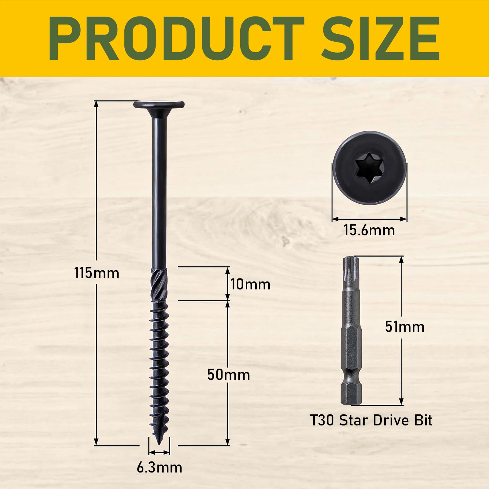 Valorada 20Pcs 6.3 x 115mm Wood Screws, Decking Screws, Heavy Duty Construction Structural Screw - Image 2