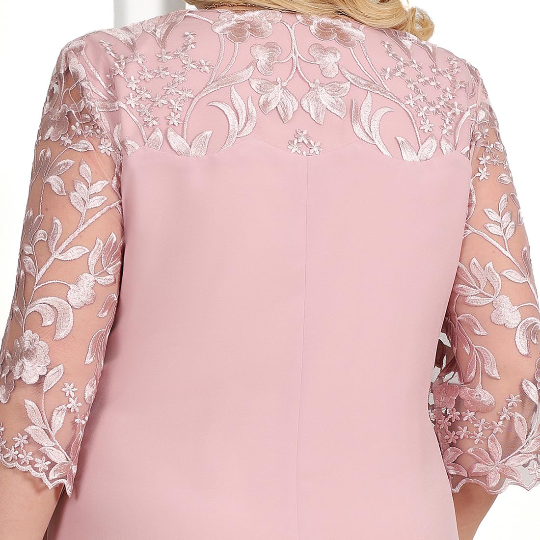 OBEEII Abito da donna in chiffon taglie forti mezza manica girocollo ricamo floreale festa matrimonio ospite cocktail abito UK