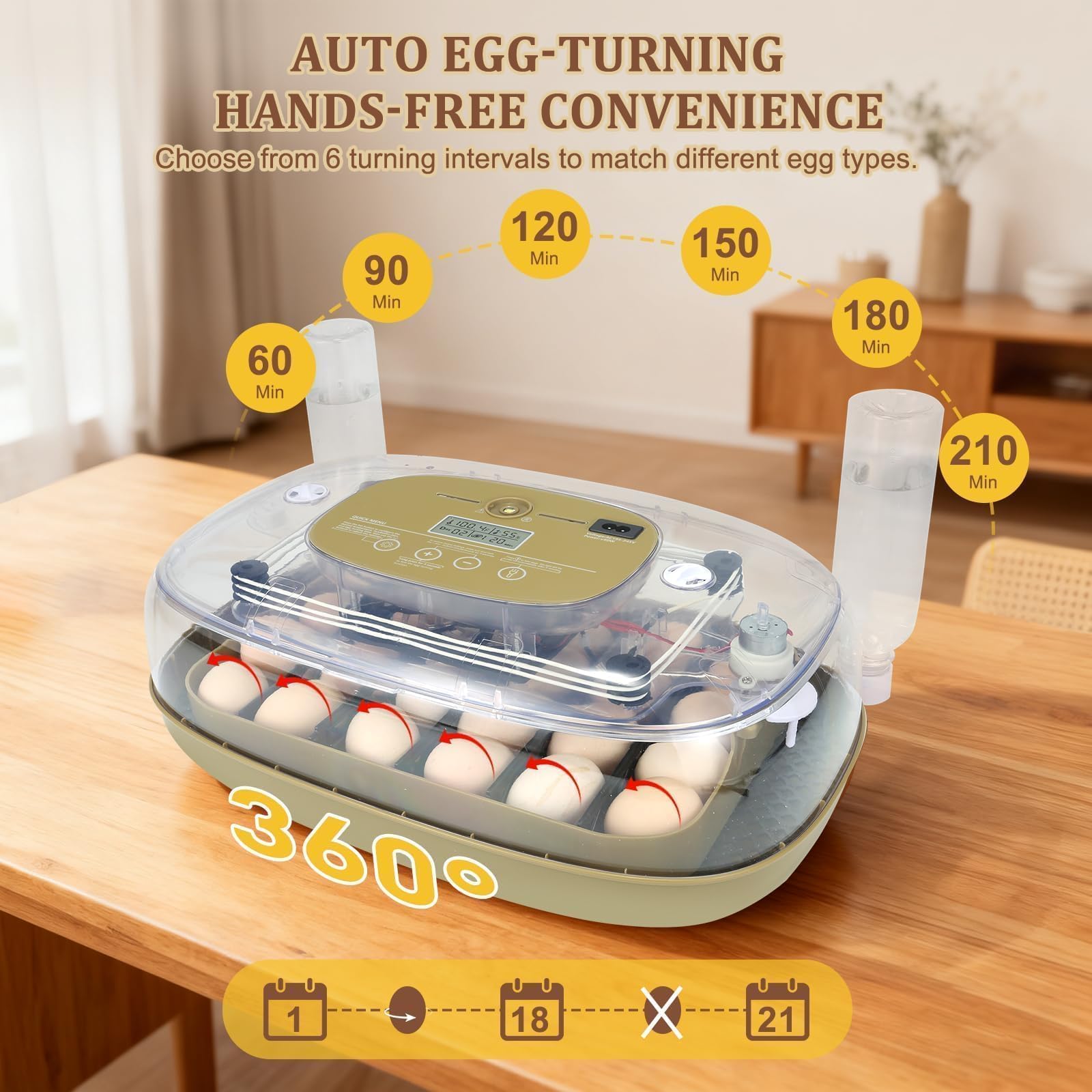 Incubadora de 24 huevos para incubar con girador automático, control inteligente de temperatura y humedad, visualización de 360°, vela de huevo, recarga de agua automática, ideal para pollo, pato