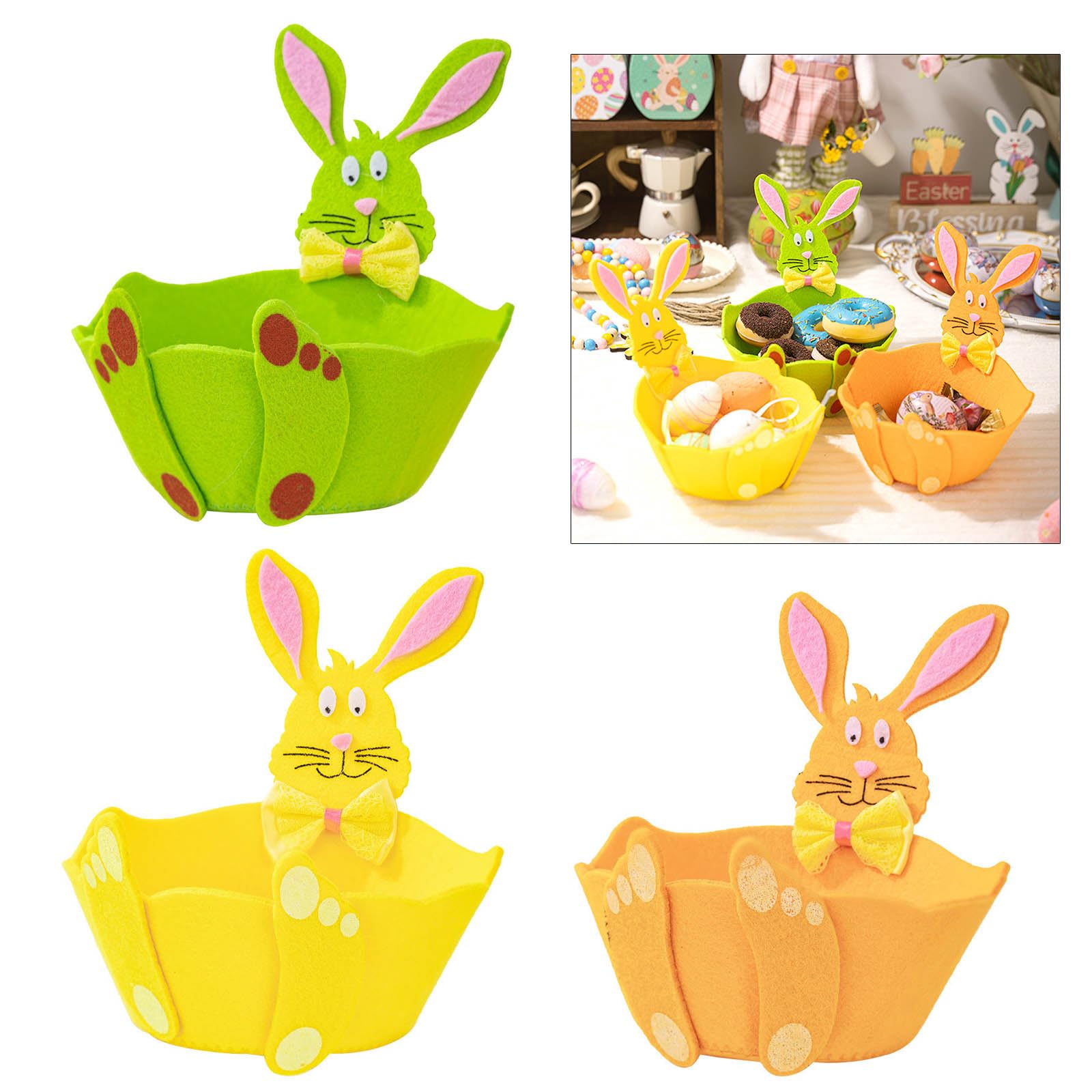 HEYZAKKA Storage Baskets,Easter Rabbits Snack Container Creative Easter Display Basket With Lovely Rabbits Print For Festival Parties