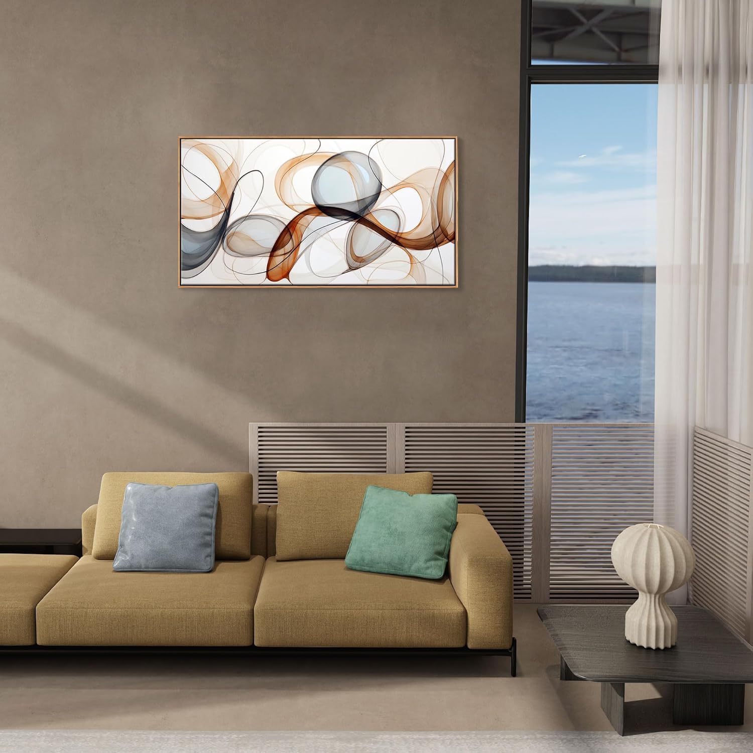 lianyibo Modern Abstract Wall Art - Deep Spirituality Art White And Brown Canvas Pictures Artwork Living Room Office Decor(70x140/Frameless)
