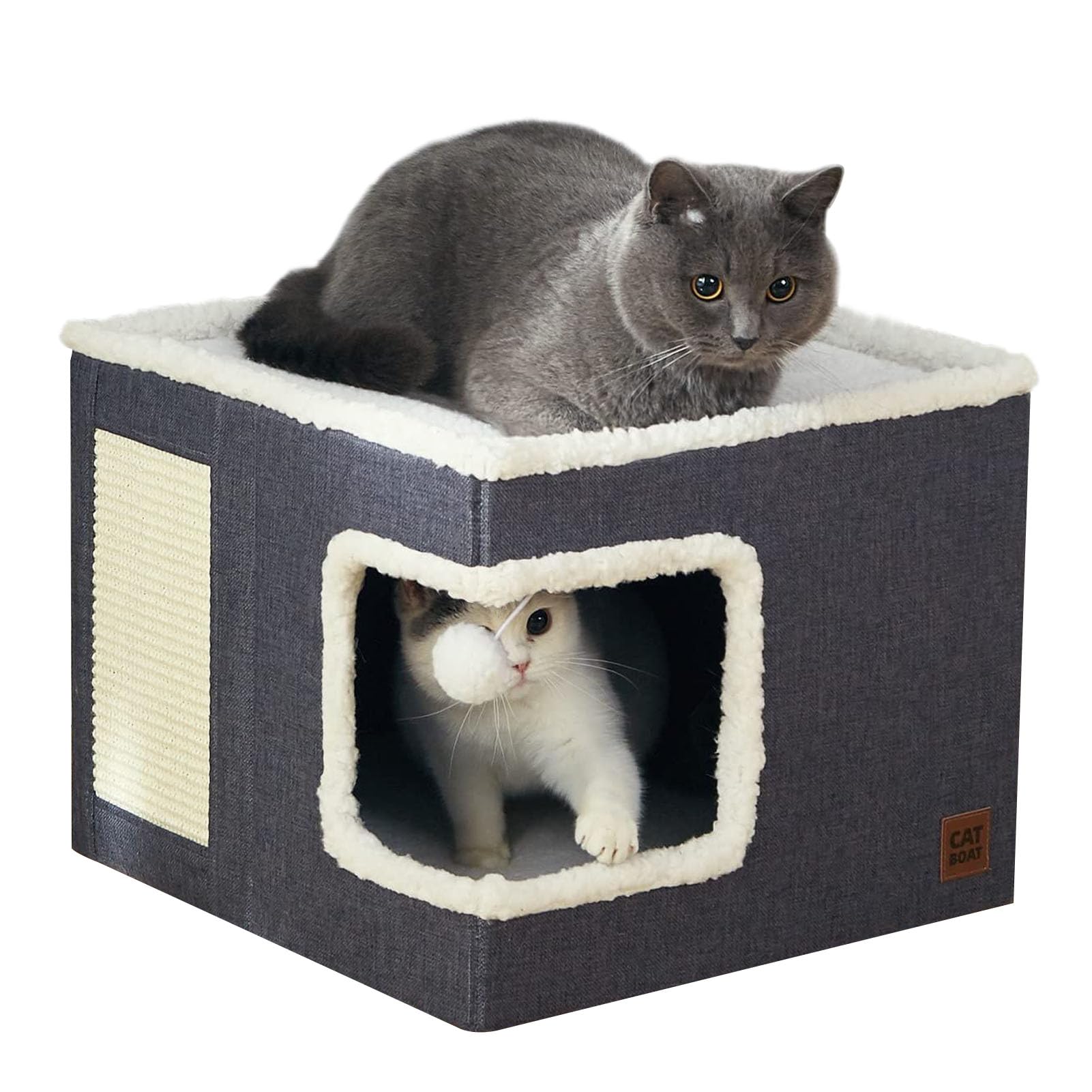 Beauenty Cat Condo, Stackable Cat Beds, Covered Cat Cave Beds & Furniture with Scratch Pad and Hideaway Cave, Kittens Adult Cats Claw Grinding Furniture
