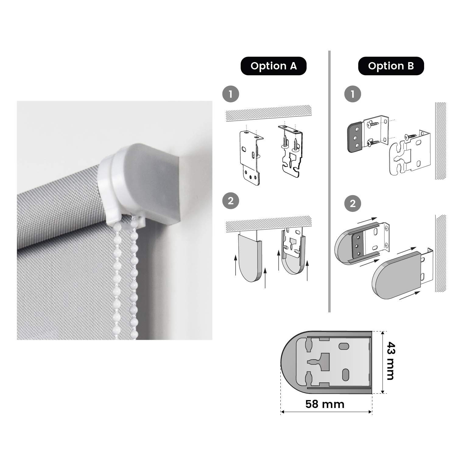 Tende a Rullo Screen 5% Filtranti Massima Qualità Protezione Solare Raggi UV Isolante Termica Tessuto Tecnico per Finestre e Porte Installazione Parete o Soffitto STORESDECO Grigio 200x250 cm