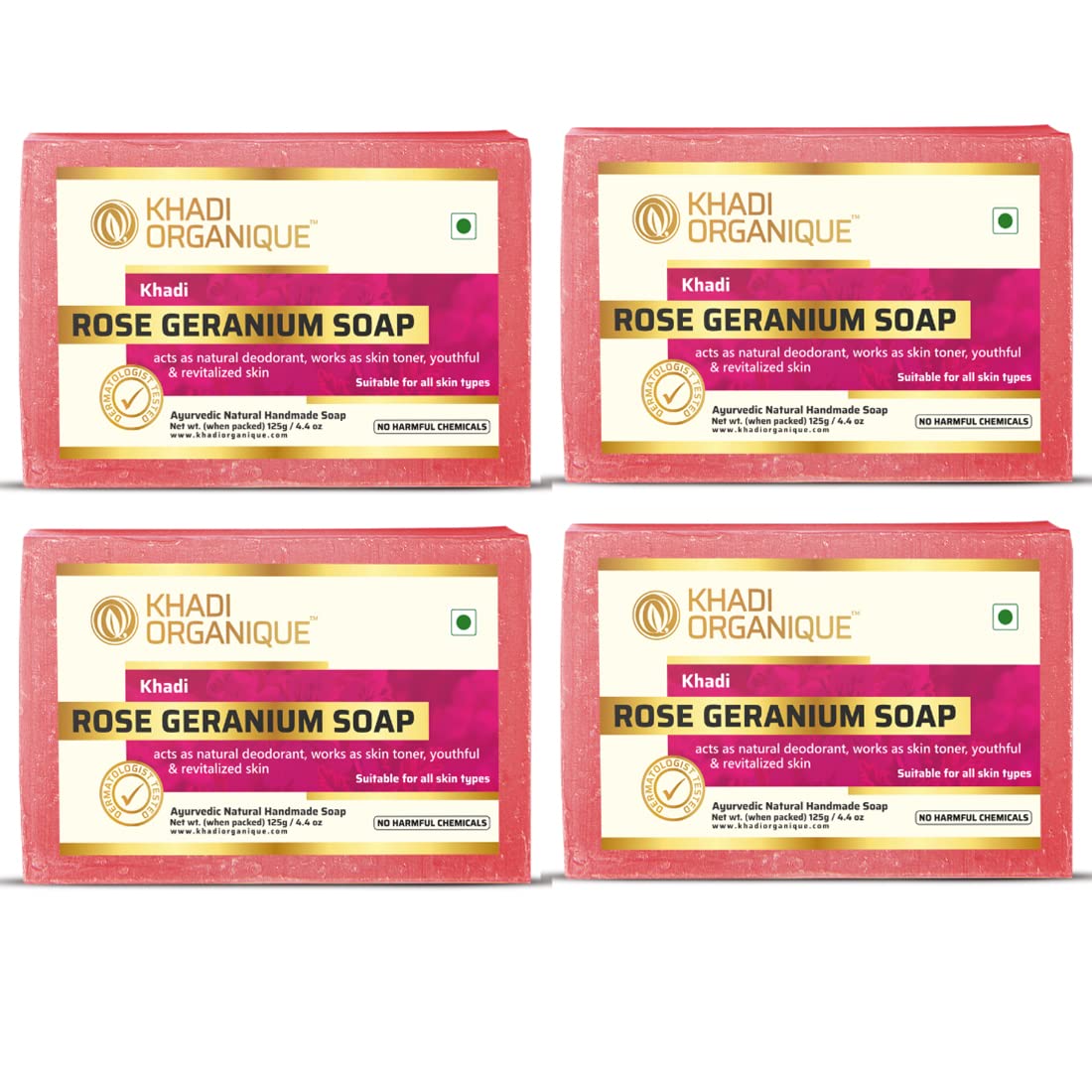 Khadi Organique Natural Herbal Rose Geranium Soap Pack of 4