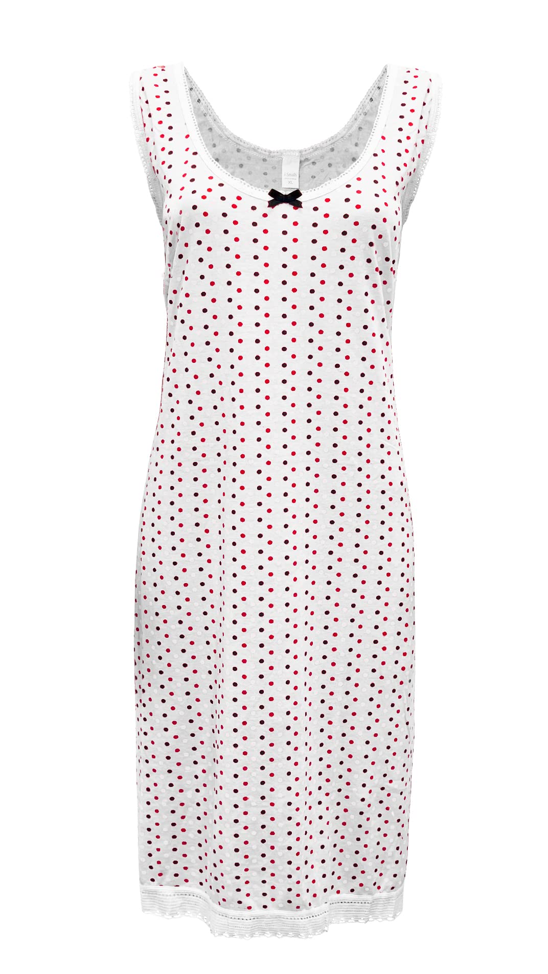 i-Smalls Ladies Polka Dot Nightdress 100% Cotton Classic Sleeveless Spot Nightie (3XL) White
