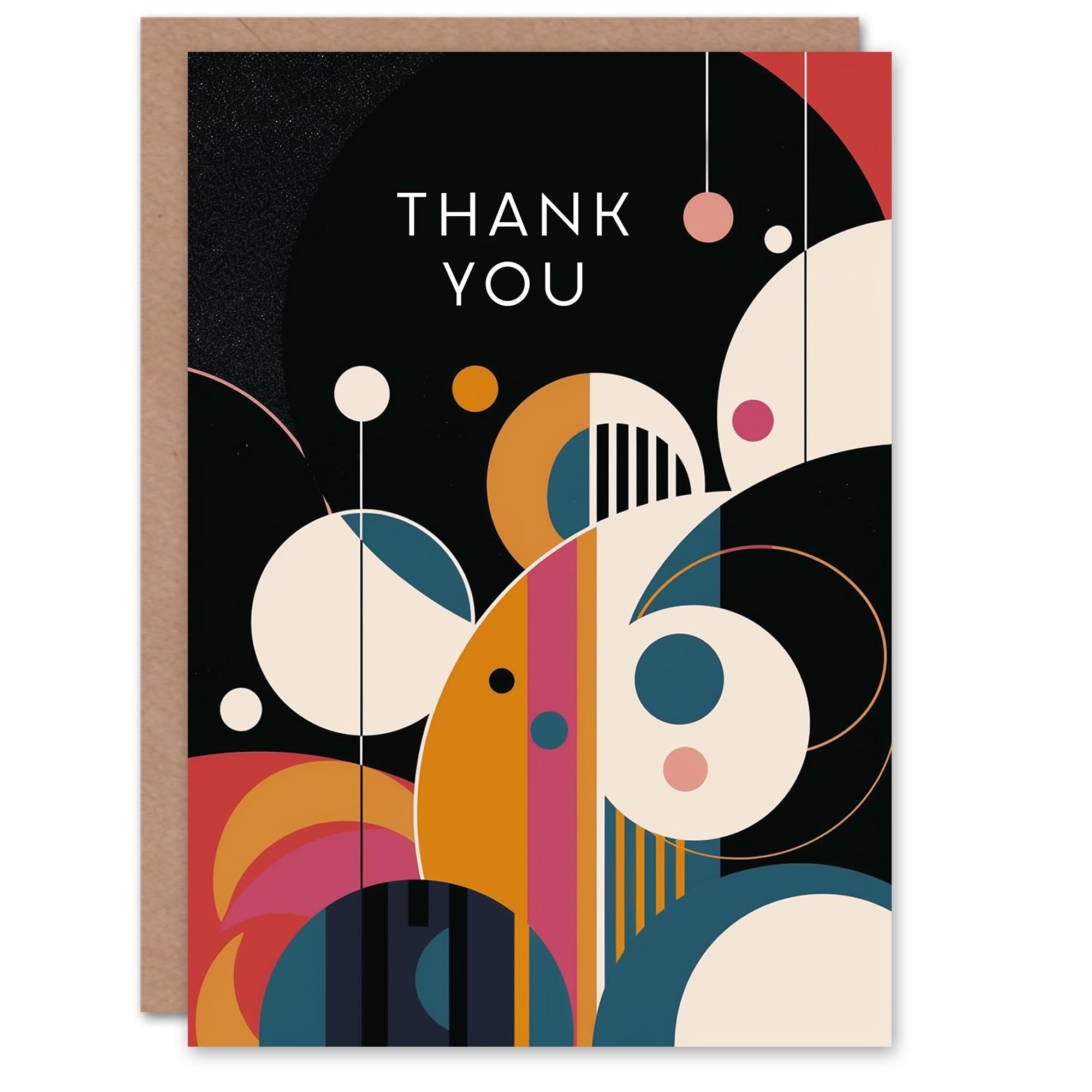 Artery8 Men's Greeting Card Abstract Circles Stripes Geometric Design Black