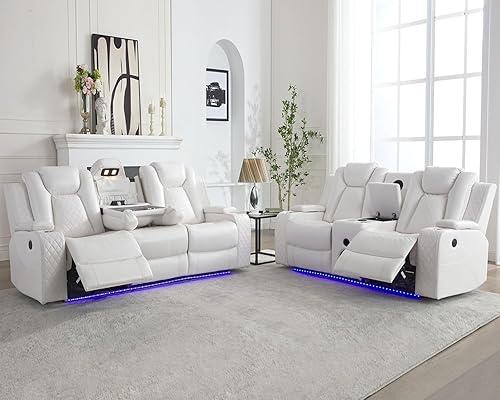 Juego de sofá reclinable eléctrico con cargador inalámbrico, sofá reclinable eléctrico de piel sintética para sala de estar, asiento de dos plazas