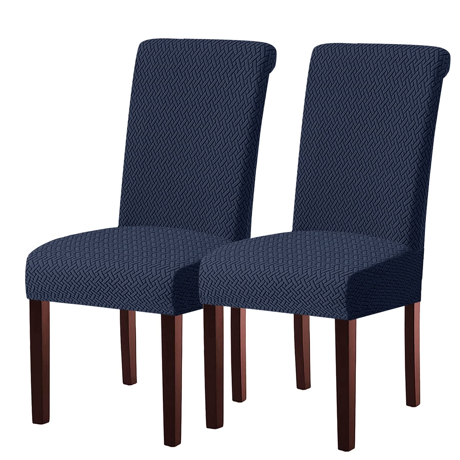 Keluina Navy Stretch Lattice Waterproof Chair Covers 2Pcs For Dining