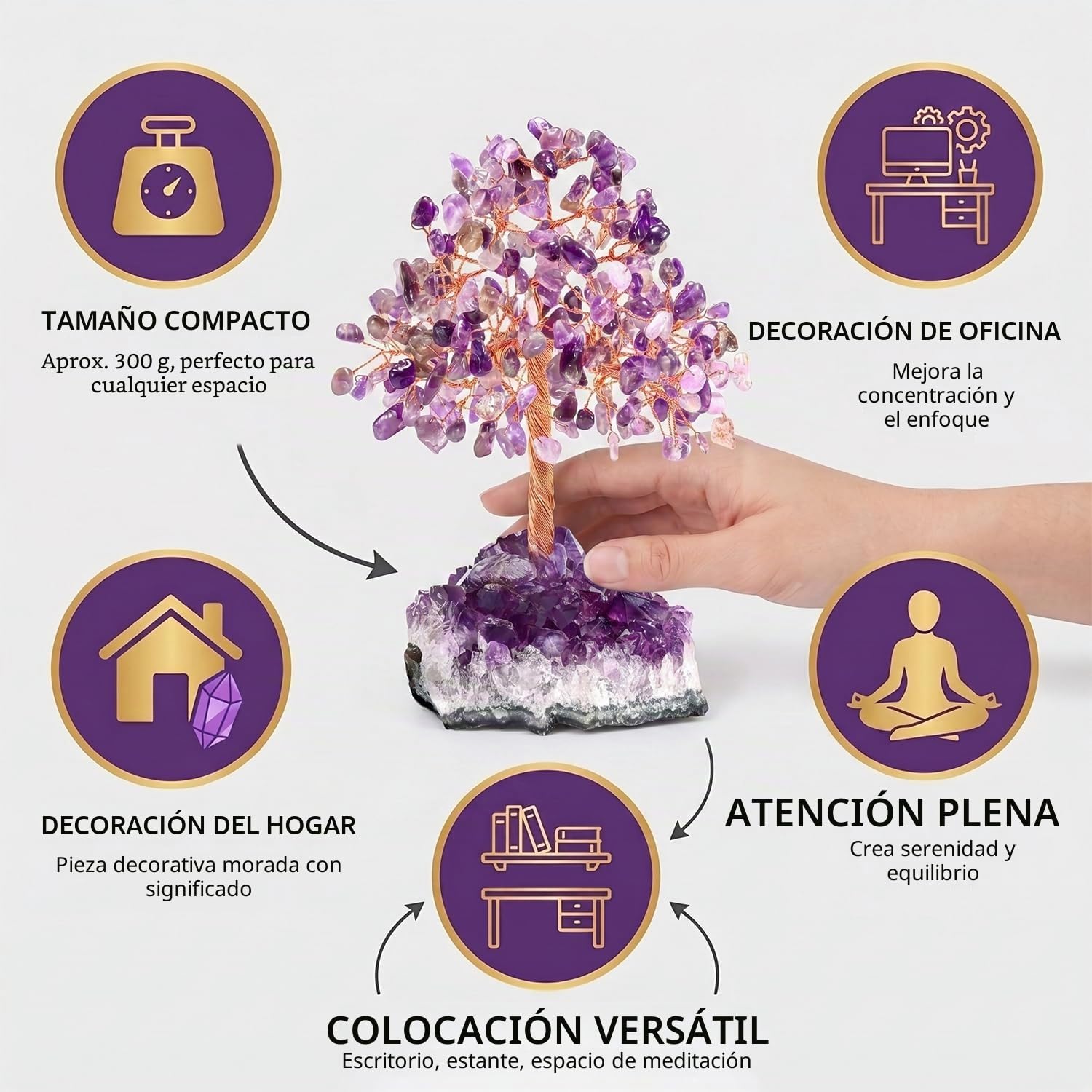Árbol de la Vida de Amatista Natural - Árbol del Dinero de Cristal Morado para Decoración Zen, Regalo Original de Cumpleaños para Mujer, Piedra de Energía y Accesorios de Escritorio (Amatista)