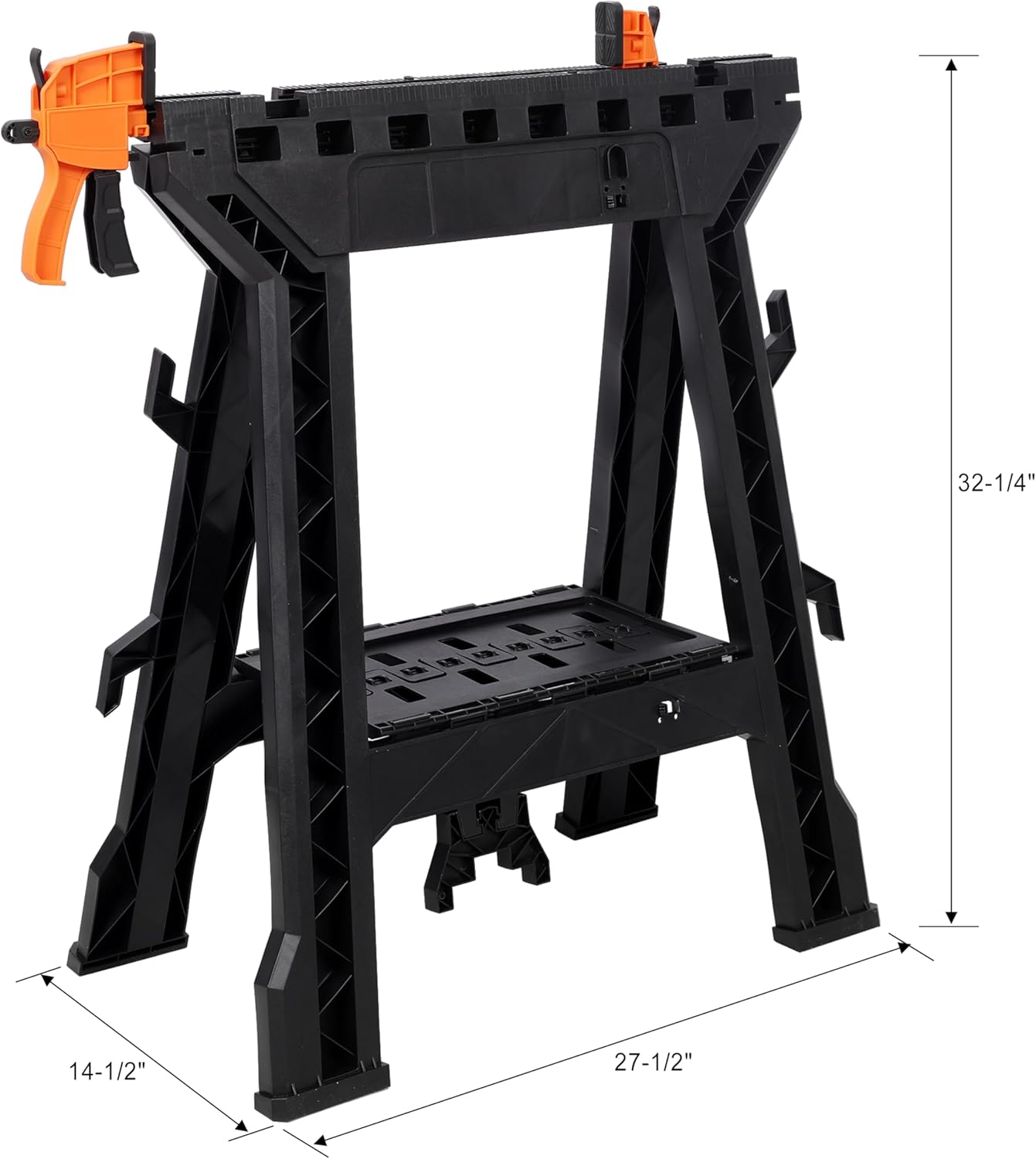 2-Pack Heavy-Duty Folding Clamping Sawhorses with 2200 LBS Load Capacity – Integrated Bar Clamps, Built-In Tool & Power Strip Holder, Fully Assembled for Garage, Workshop & DIY Projects