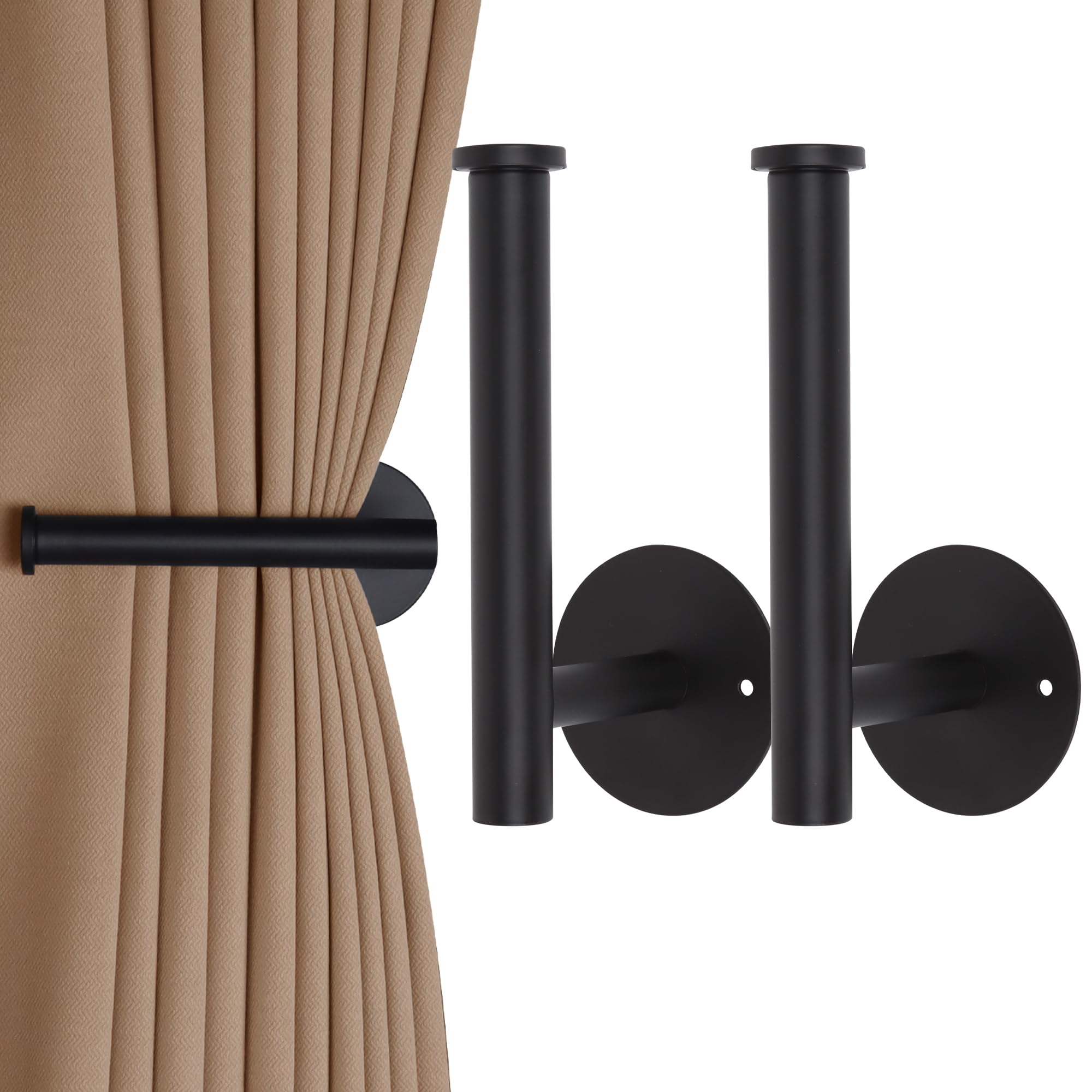 Groleca 2 Pack Curtain Holdbacks No Drill Curtain Tiebacks Self-Adhesive/Screw-in Curtain Holdbacks Curtain Pull Backs Curtain Hooks Curtain Holders Curtain Tie Backs for Curtains (2, Black)