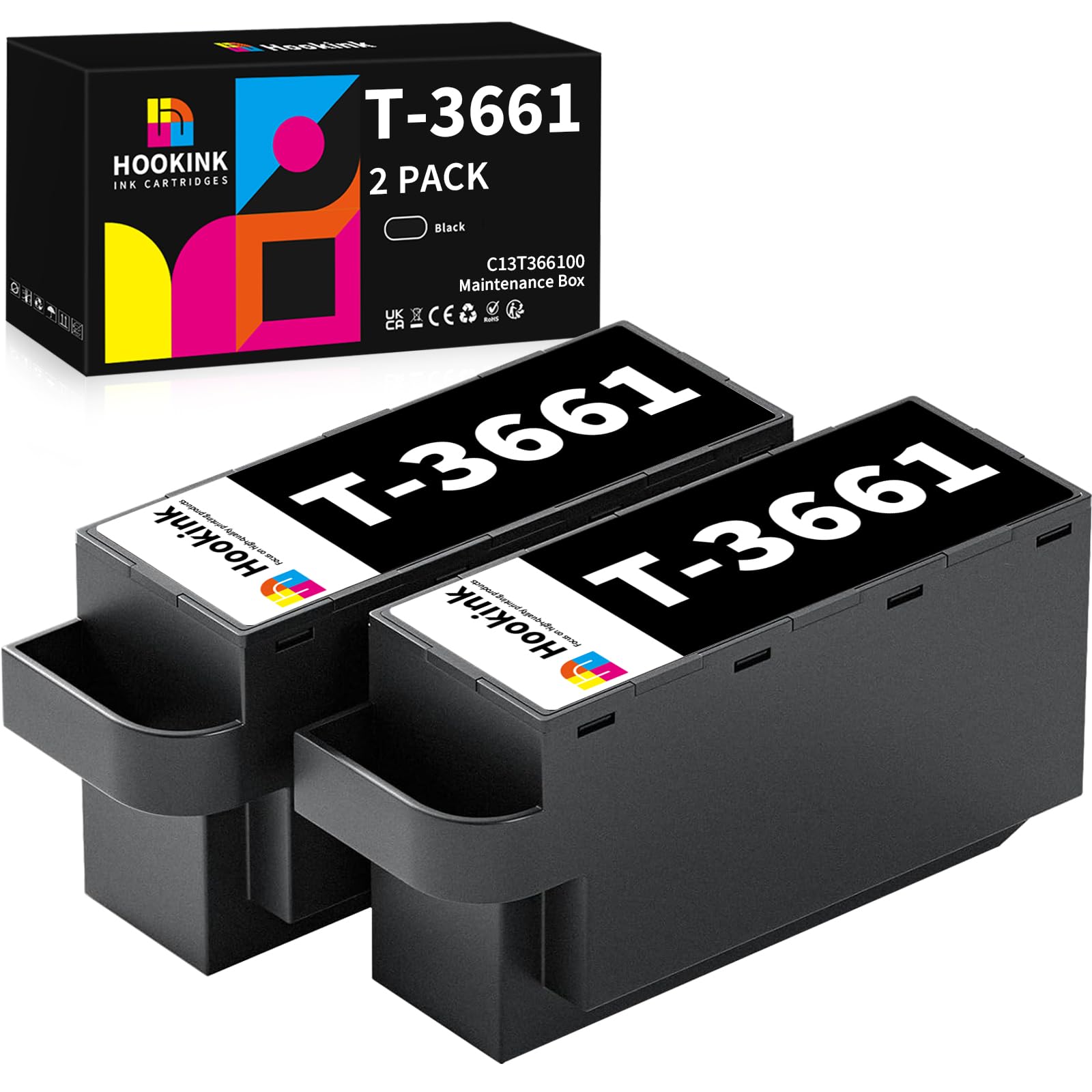 Hookink T3661 Wartungsbox kompatibel mit Epson T3661 Maintenance Box C13T366100 Kompatibel für XP-6000 XP-6100 XP-8600 XP-8605 XP-6005 XP-15000 XP-8500 XP-8700 XP-970 XP-6105 Drucker (2-Pack)
