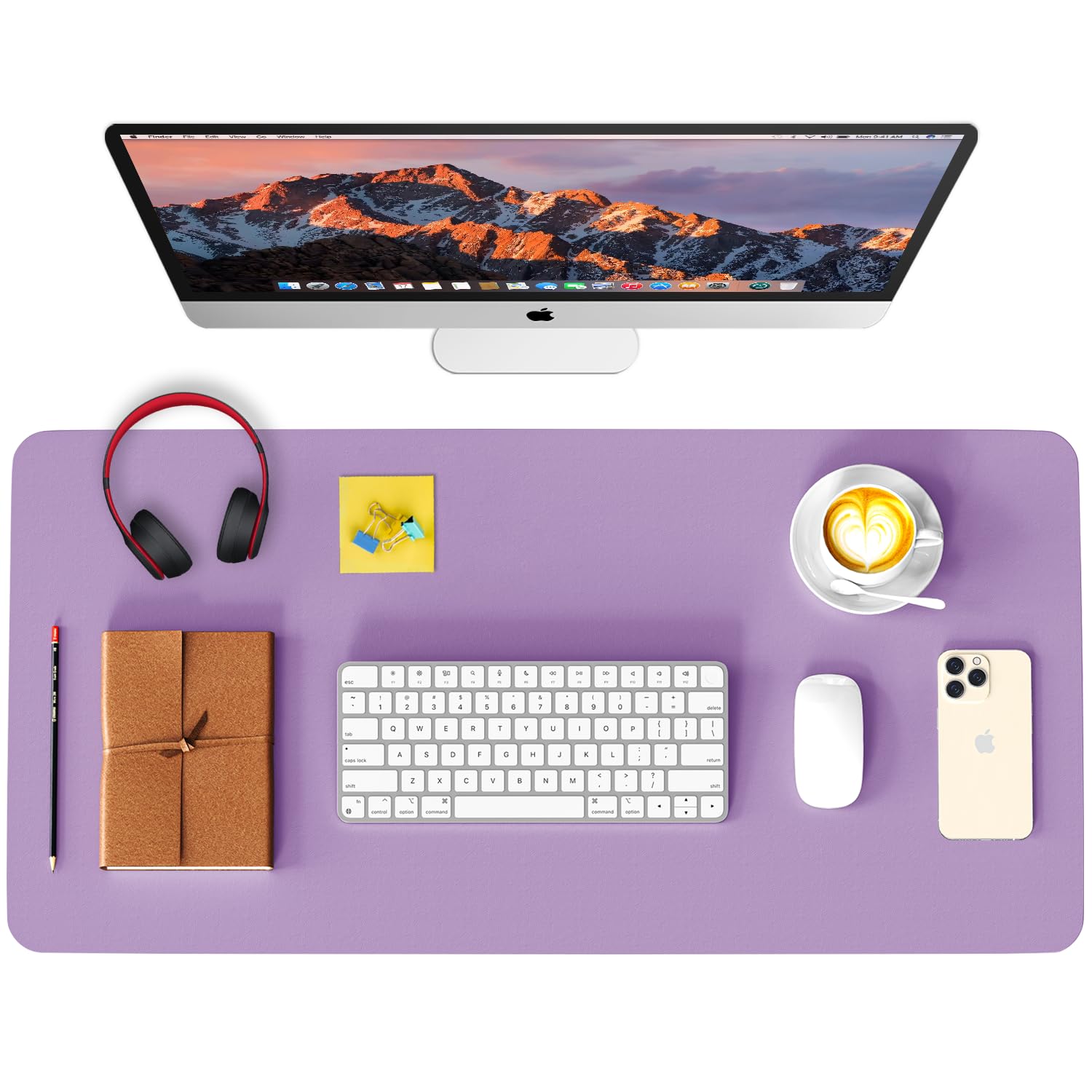 Photo 1 of WAYBER Leather Desk Pad Protector, Waterproof Mouse Pad, PU Desk Mat, Office Desk Cover, Desk Writing Mat for Office/Home/Work/Cubicle (Purple) 31.5x15.8 in