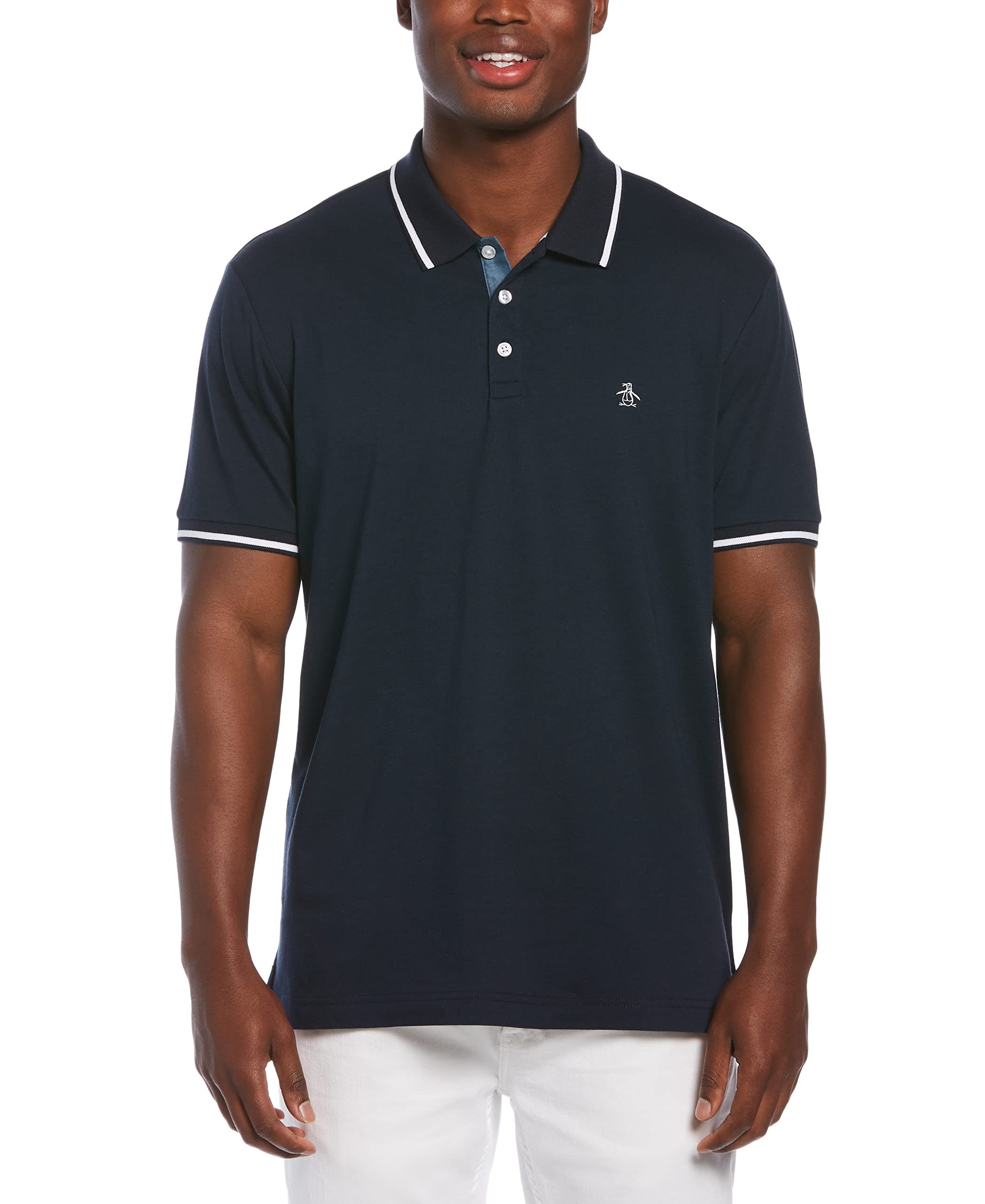Original Penguin Men's Contrast Tipping Short Sleeve Polo Shirt, Dark Sapphire, Medium